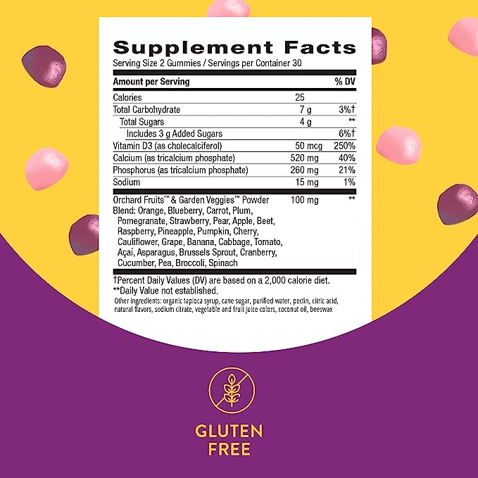 Nature's Way Alive! Premium Calcium + D3 Gummies, Supports Healthy Bones & Muscles*, Strawberry and Raspberry Lemonade Flavored, 60 Gummies