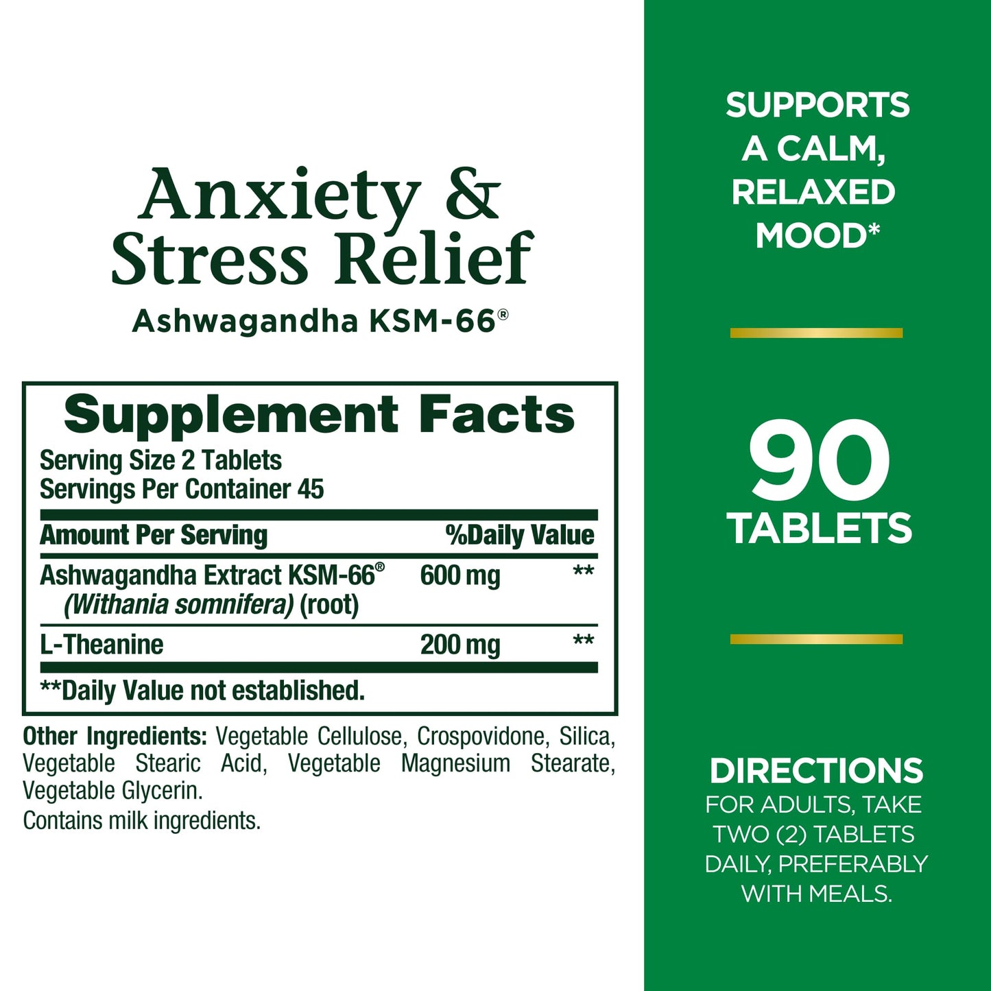 Nature's Bounty Stress Relief, Ashwagandha KSM-66, Supports Occasional Stress Relief, Dietary Supplement, Tablets, 90 Ct