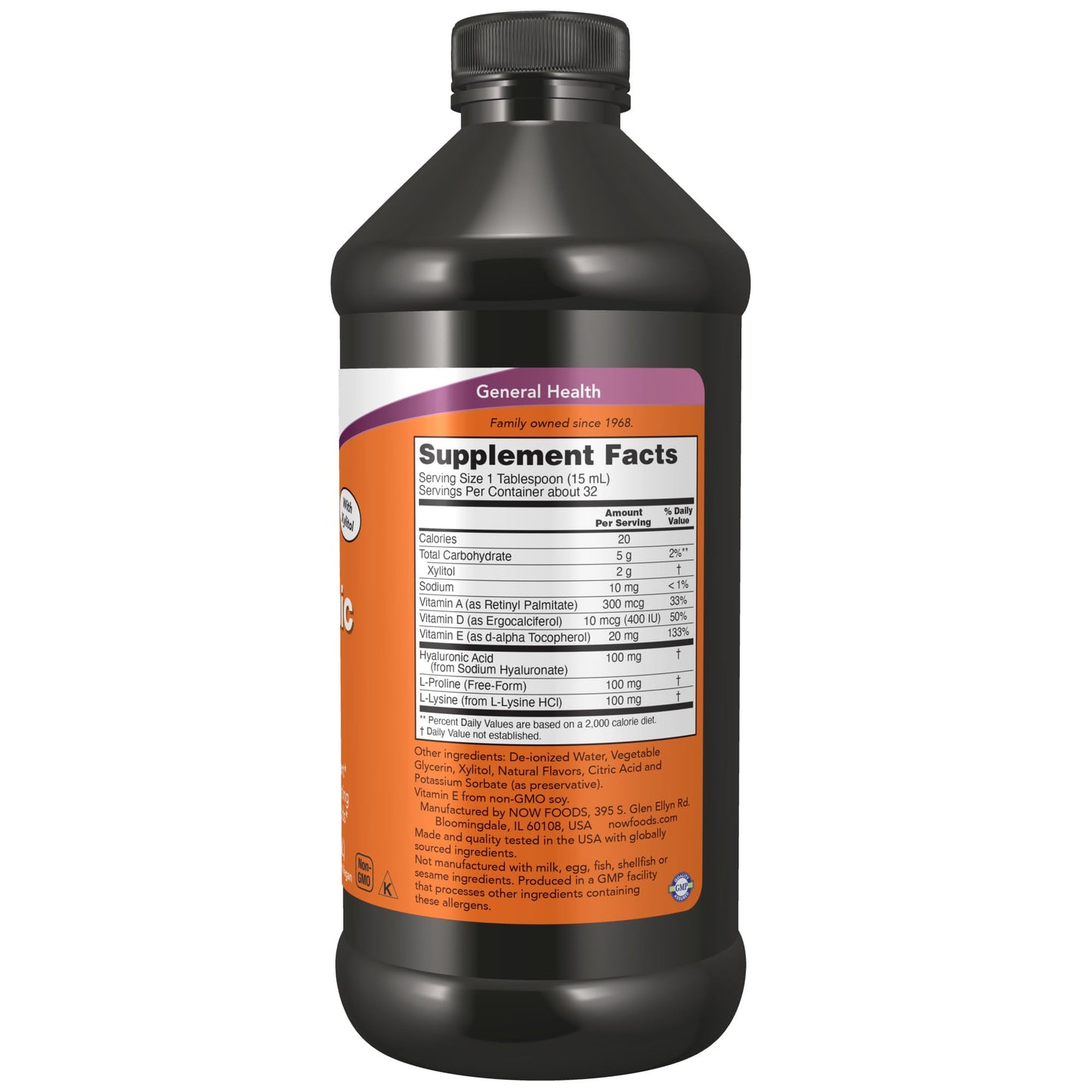 Pre-Order | Arrives in 5–10 Days – NOW Foods Supplements, Liquid Hyaluronic Acid, Delicious Berry Flavor, 100 mg Per Serving, 16-Ounce