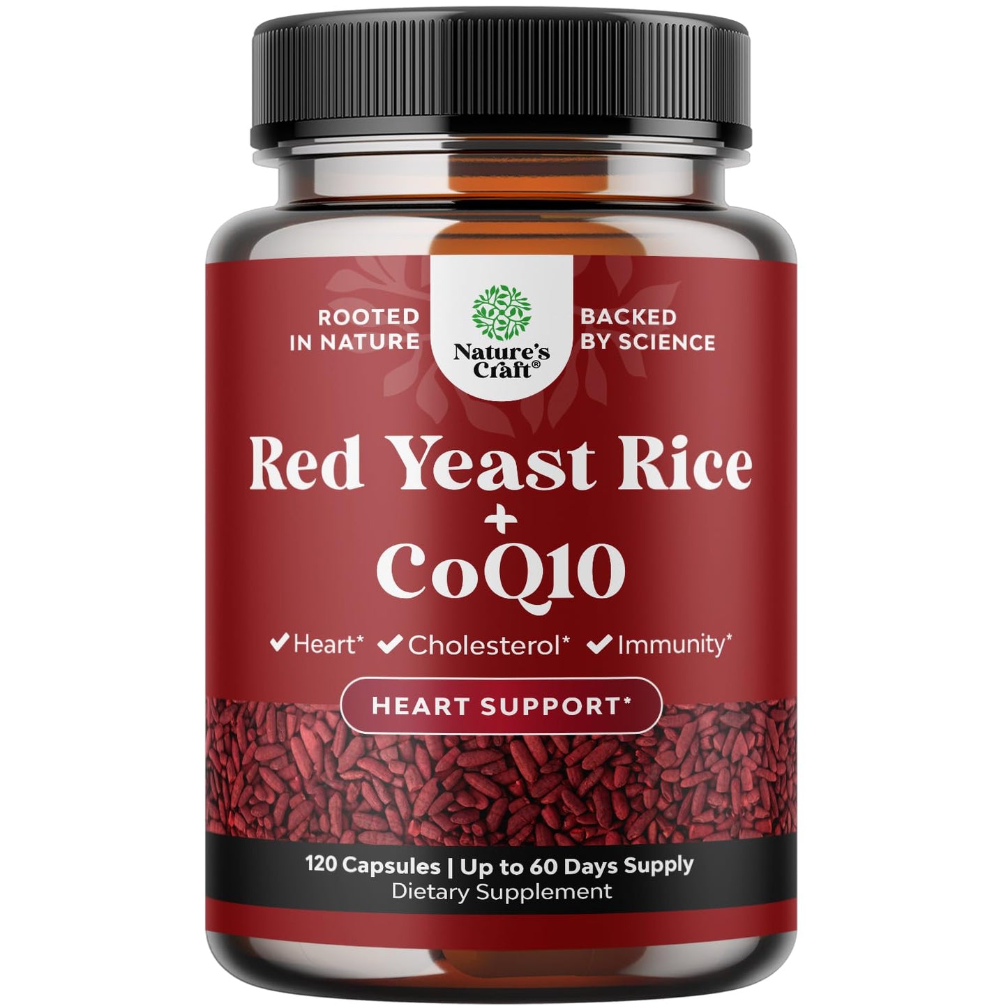 Natures Craft Red Yeast Rice with CoQ10 Supplement - Advanced Healthy Heart Red Rice Yeast for Healthy Cholesterol Levels - Extra Strength Capsule 1200 mg - Vegan & Non-GMO - 120 Count