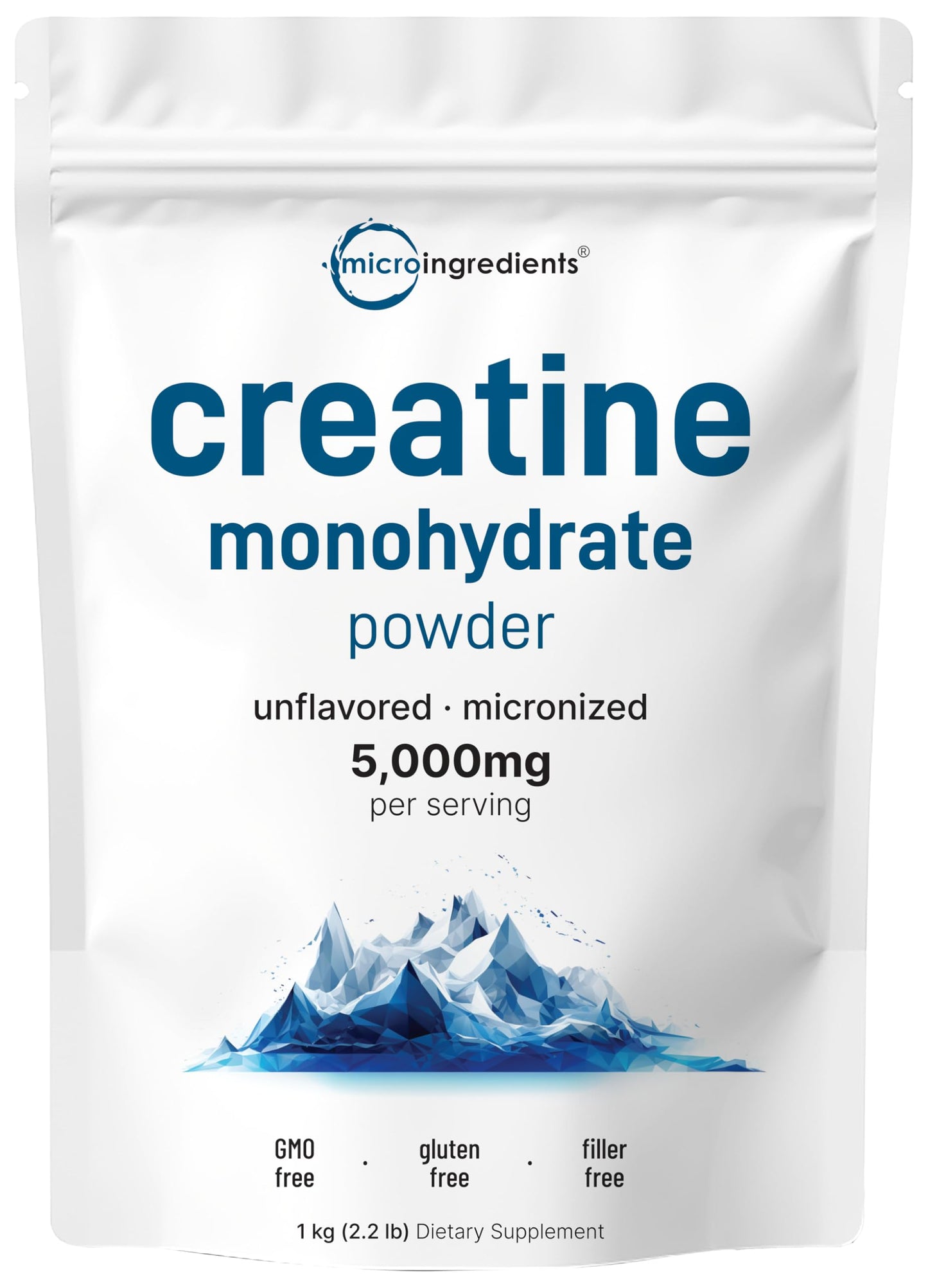 Instant Creatine Monohydrate Powder 1 kg (2.2 Lbs), 5000mg Per Serv, Micronized Creatine Powder, Unflavored, Pure, No Filler, Keto & Vegan Friendly, Easy Dissolve Pre Workout for Women and Men