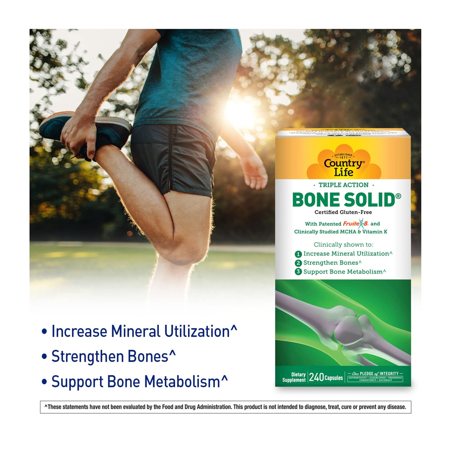 Pre-Order | Arrives in 5–10 Days – Country Life Bone Solid - Bone Health Supplement with Microcrystalline Hydroxyapatite (MCHA), Calcium, Magnesium, Zinc, Vitamins K2 & D3 for Enhanced Bone Strength & Metabolism - 240 Capsules