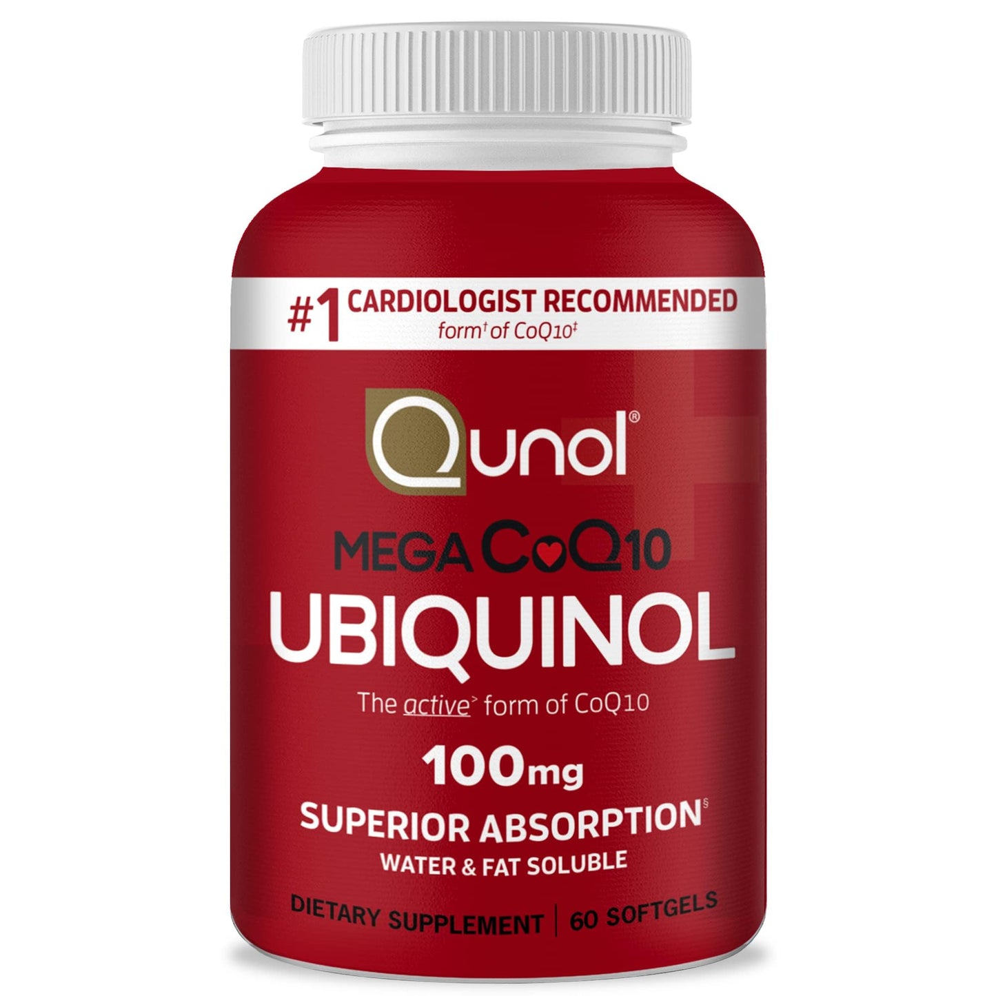 Qunol Ubiquinol CoQ10 100mg Softgels, Qunol Mega Ubiquinol 100mg - Superior Absorption - Active form of Coenzyme Q10 for Heart Health - 2 Month Supply - 60 Count