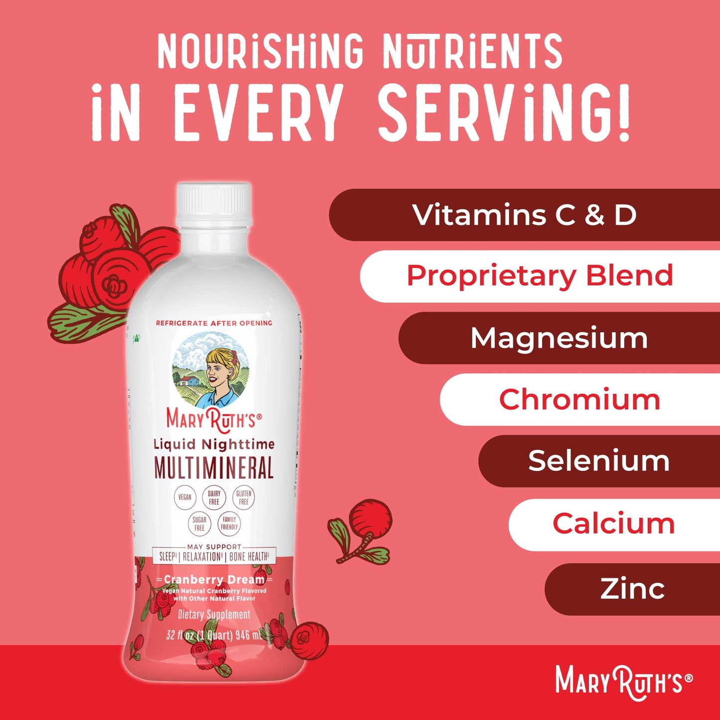 MaryRuth's Liquid Morning Multivitamin (Fruit Punch) & Liquid Nighttime Multimineral (Cranberry) | Clean Label Project Verified® | Vegan Vitamins for Energy, Bedtime, & Overall Health