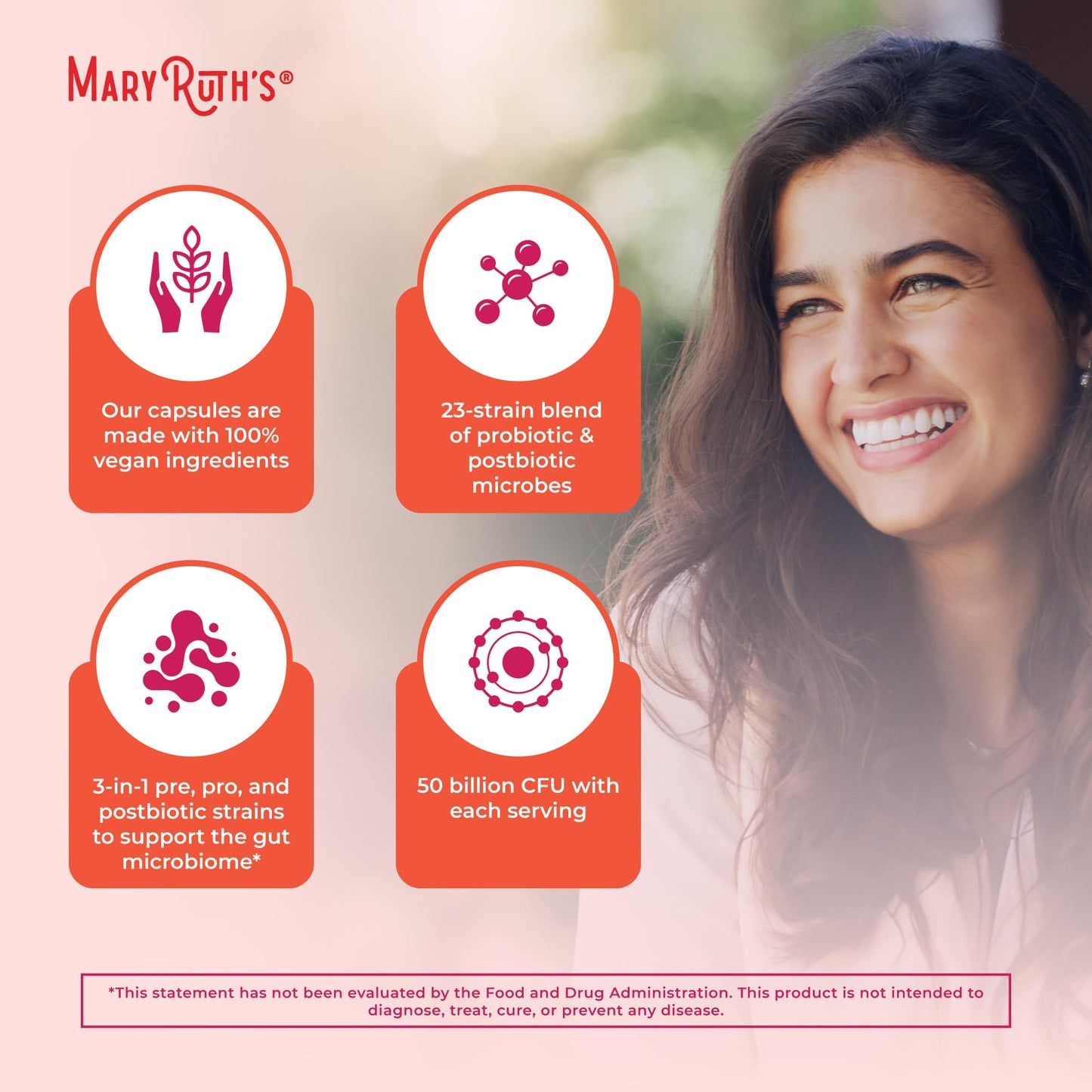 MaryRuth Organics 3-in-1 Daily Health Probiotics for Women | Clinically Tested | Hormone Support & Gut Health Supplement | 50 Billion CFU | Allergen Free | 30 ct