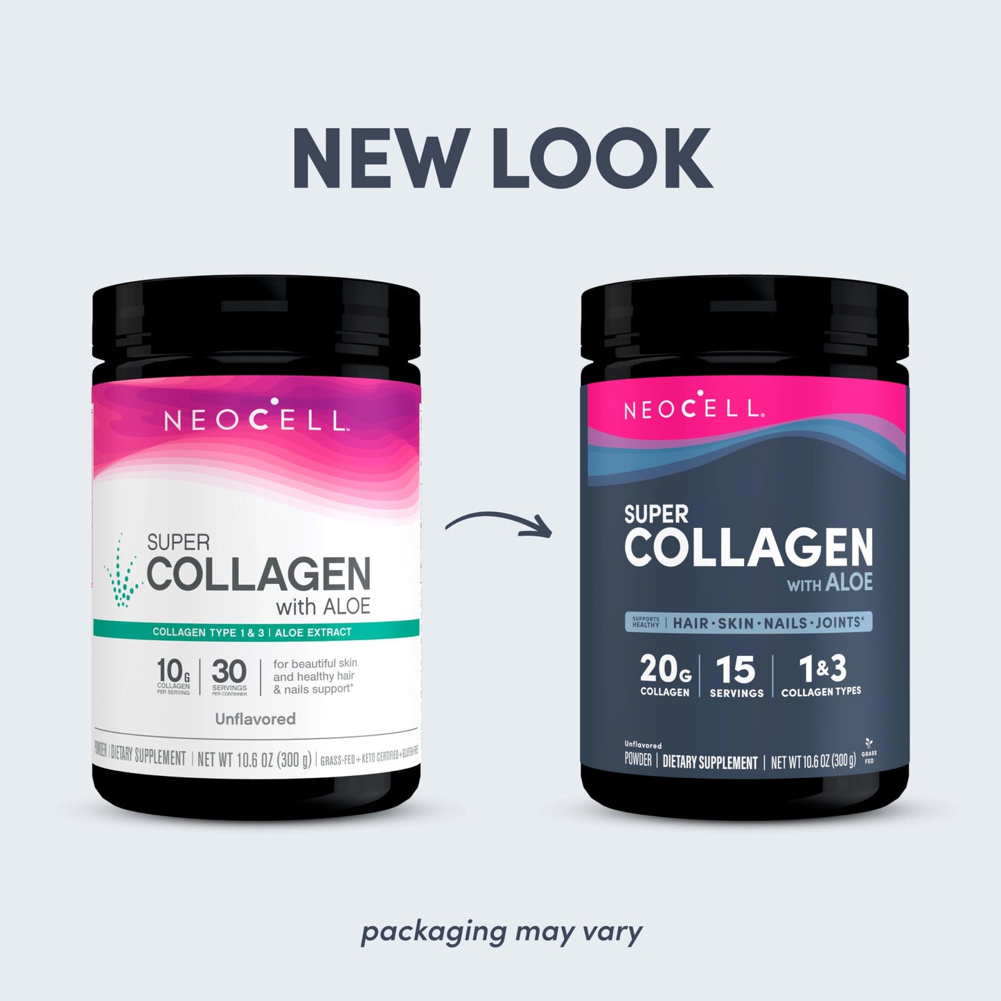 Neocell Super Collagen with Aloe; Collagen Type 1 and 3; Supports Healthy Hair, Skin and Nails; Gluten Free; Unflavored Powder; 10 g Collagen/Serving; 30 Servings; 10.6 Oz,*