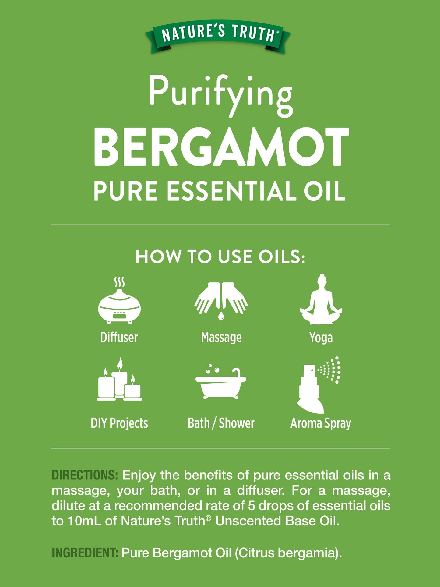 Nature's Truth Bergamot Essential Oil | 15 mL | for Diffuser, Aromatherapy, Massage, and Bath | Pure Plant Based, Non-GMO & Gluten Free