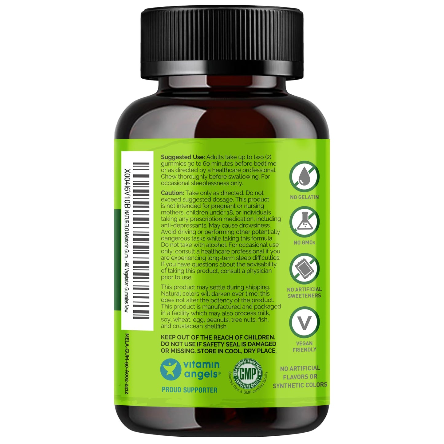 NATURELO Melatonin Gummies – Non-GMO, Gluten-Free, Soy Free - Strawberry Flavor - Gentle Sleep Supplement - 90 Vegetarian Gummies