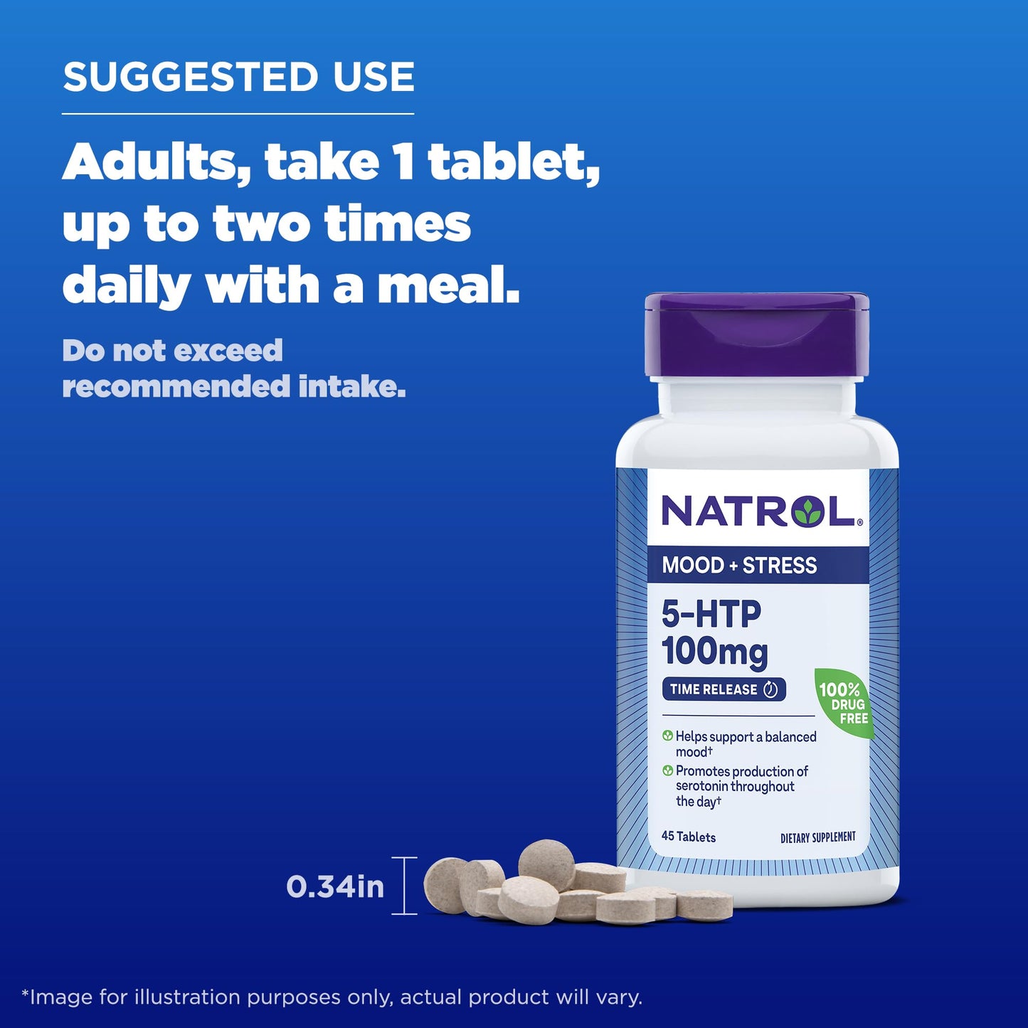 Natrol 5-HTP 100mg, Dietary Supplement Helps Support a Balanced Mood, 90 Time Release Tablets, 22-45 Day Supply