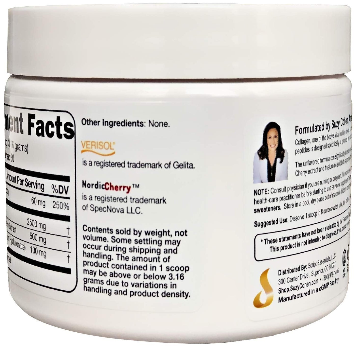 Collagen Beauty Powder™ By Suzy Cohen (3.3 oz) Anti Aging Hydrolyzed Protein Collagen Powder Type I and III for Supple Skin, Shiny Hair & Strong Nails- Unflavored Powder Drink with Verisol- Made in US