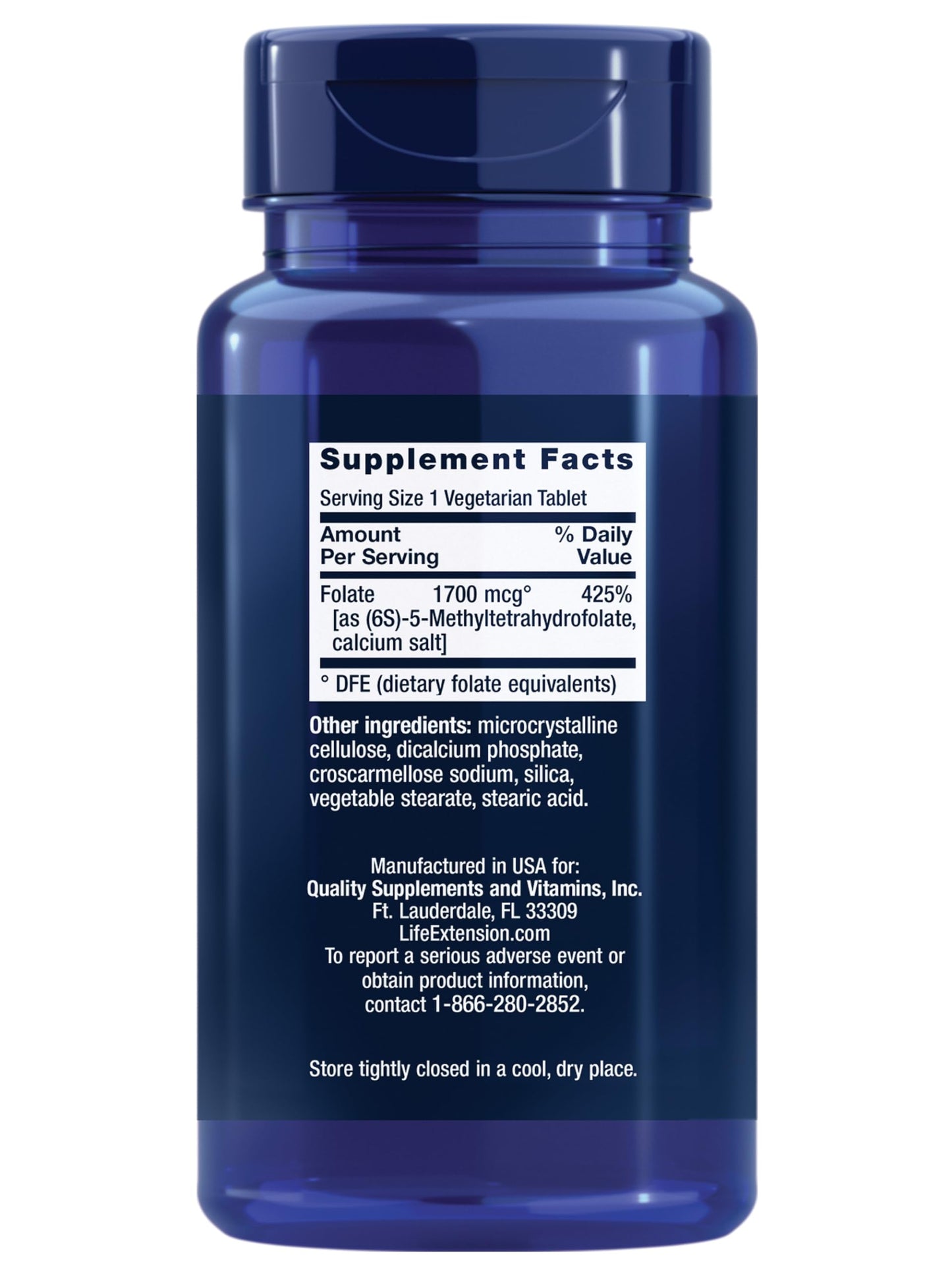 Life Extension Optimized Folate – L-methylfolate – Heart & Brain Support, Healthy Homocysteine Levels – Non-GMO, Gluten-Free, Vegetarian – 1700 mcg DFE, 100 Vegetarian Tablets