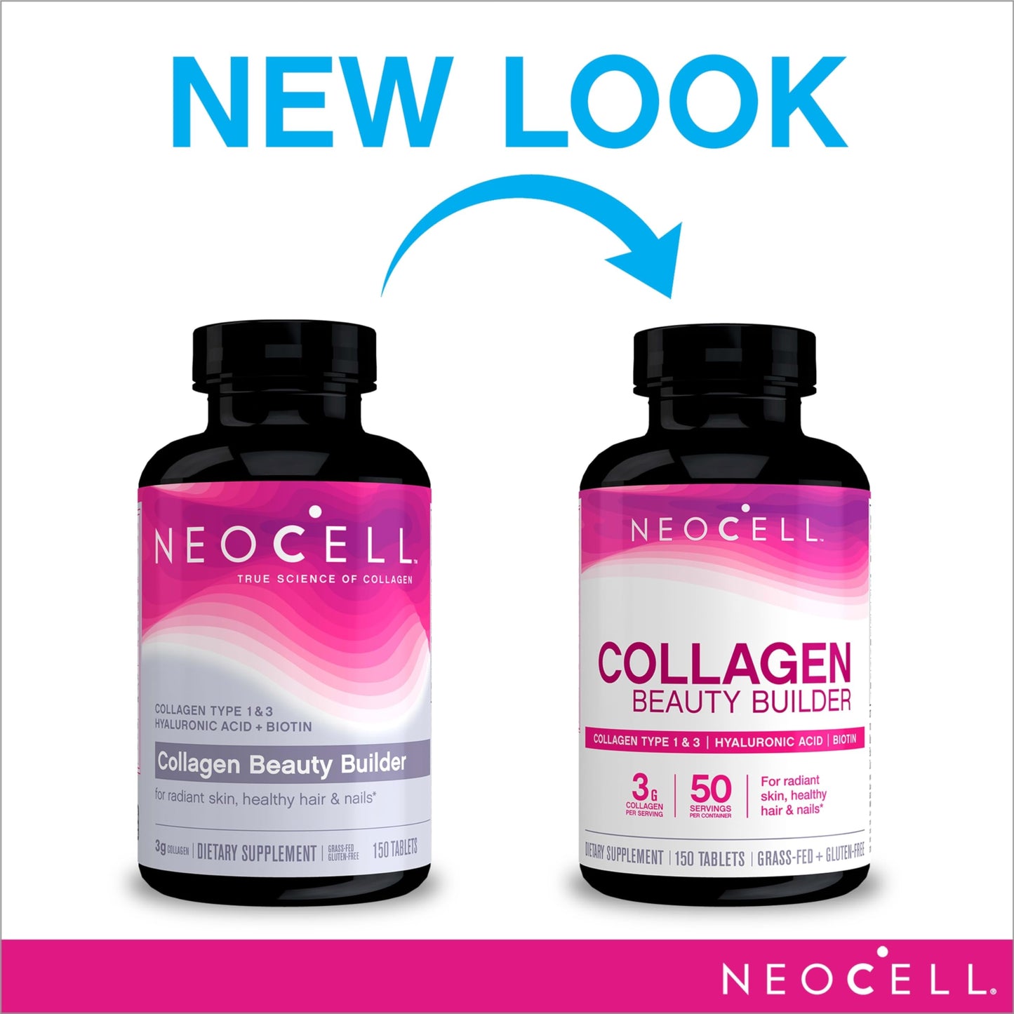 NeoCell Collagen Beauty Builder With Hyaluronic Acid and Biotin, Skin, Hair and Nails Supplement, Includes Antioxidants, Tablet, 150 Count, 1 Bottle