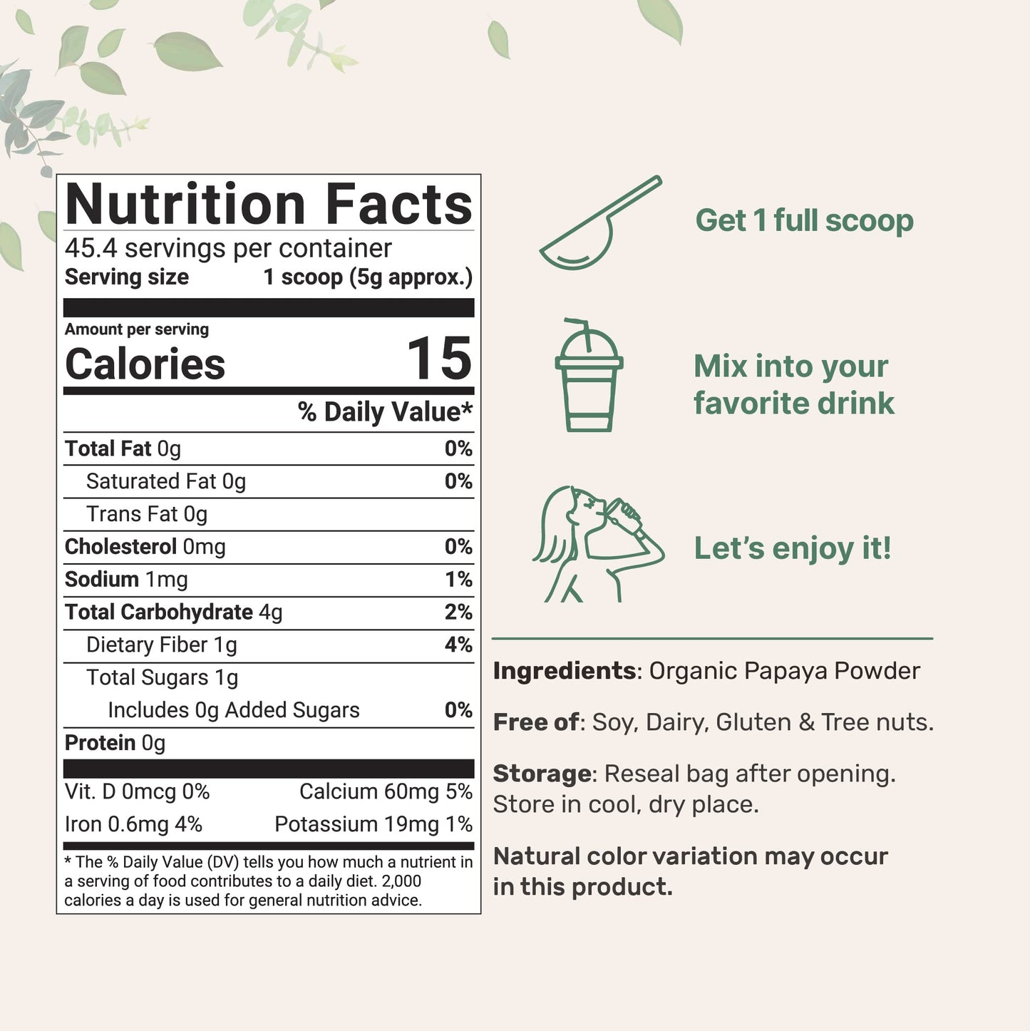 Pre-Order | Arrives in 5–10 Days – Organic Papaya Powder, 8oz | 100% Natural Fruit Powder | Freeze-Dried Papayas Source | No Sugar & Additives | Great Flavor for Drinks, Smoothie, & Beverages | Non-GMO & Vegan Friendly