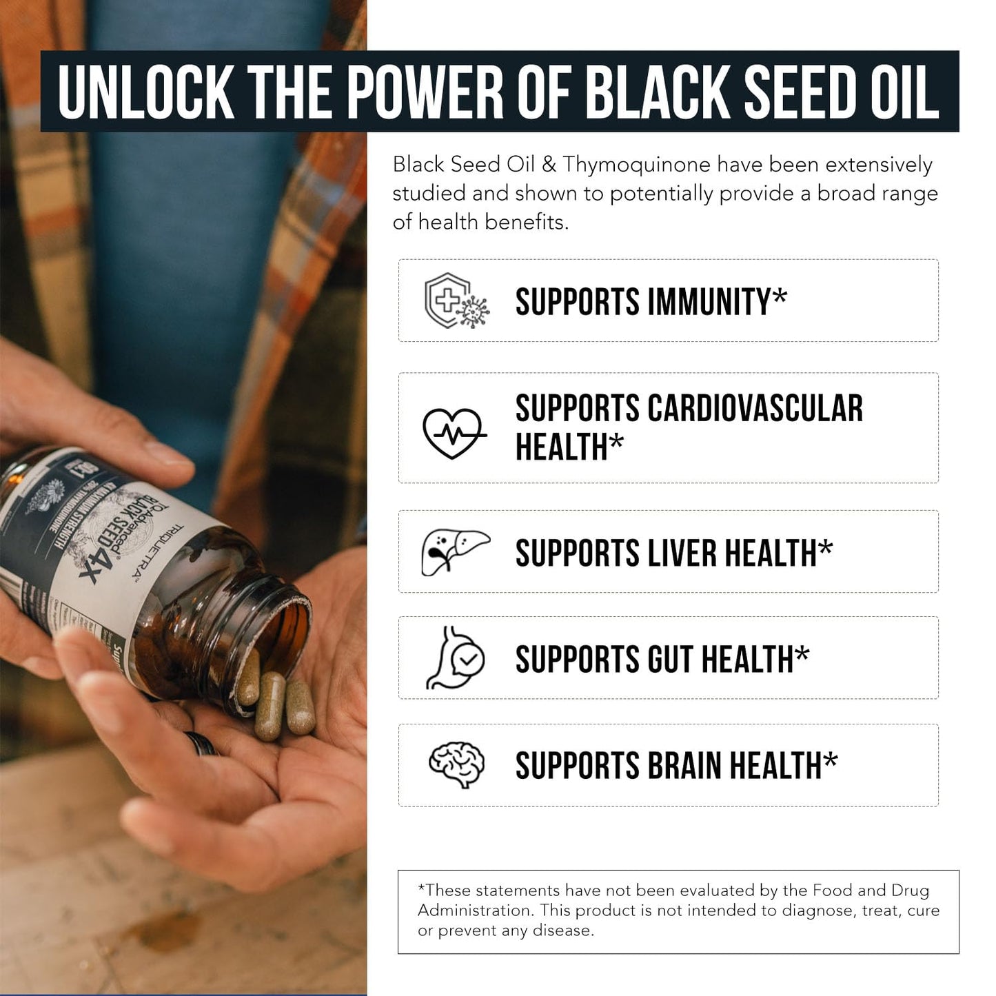 20% Thymoquinone Black Seed Oil Extract Capsules - TQ-Advanced 4X®: Potent Thymoquinone Concentration Available Concentrate from Nigella Sativa, Raw Form, Vegan, Glass Bottle (25 mg - 120 Capsules)