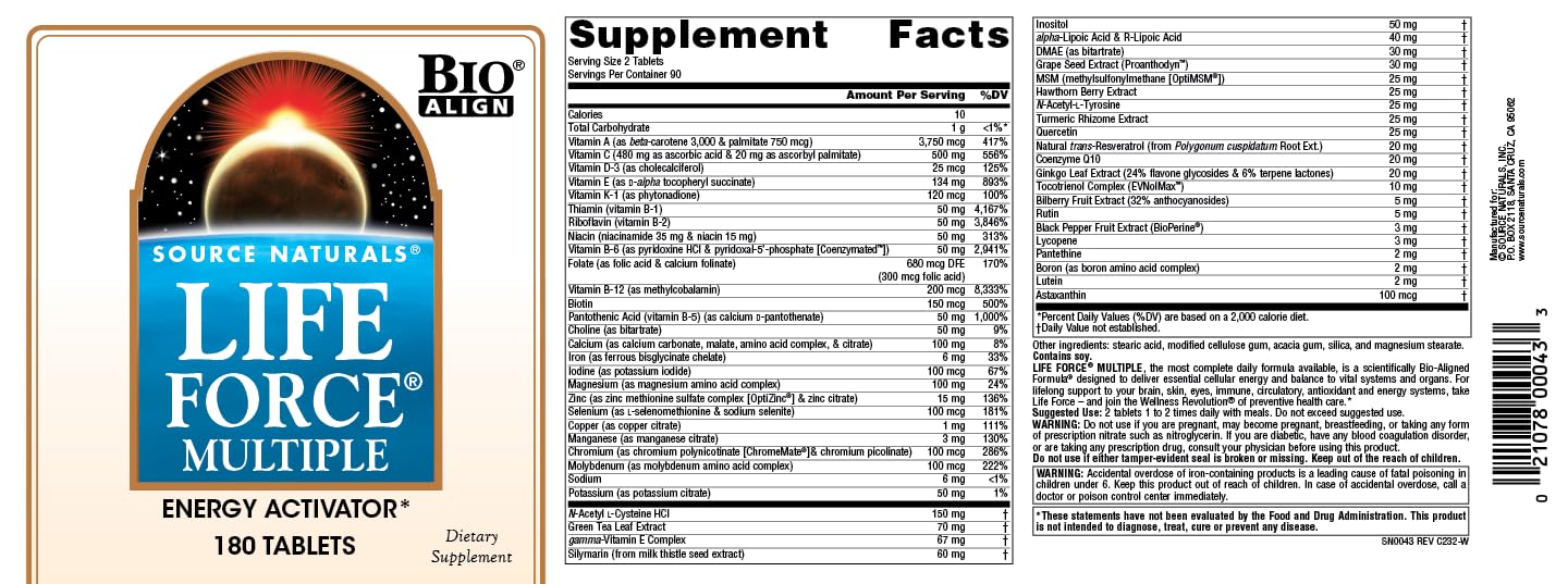 Pre-Order | Arrives in 5–10 Days – Source Naturals Life Force Multiple, Energy Activator* - 180 Tablets