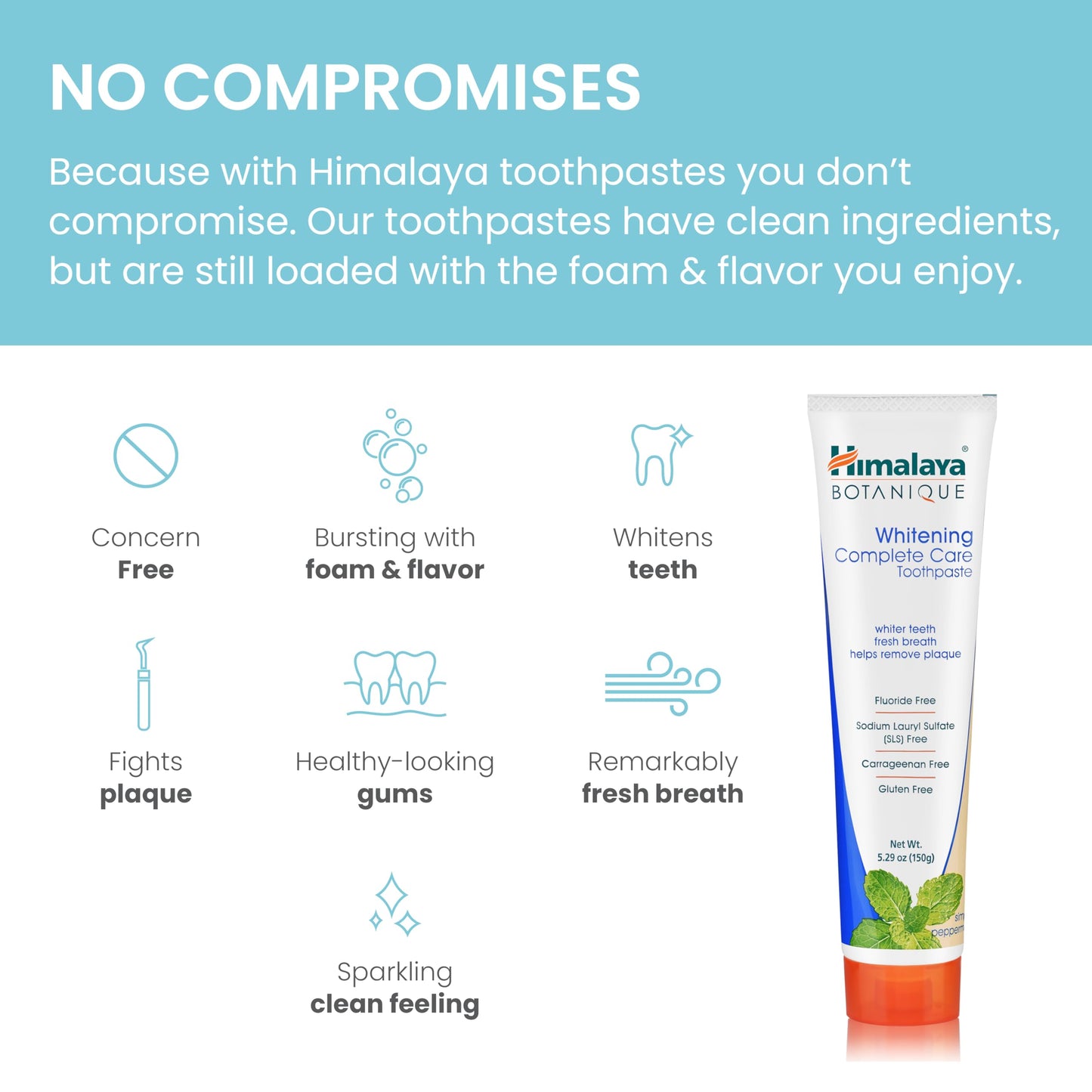 Himalaya Botanique Complete Care Whitening Toothpaste, Simply Peppermint, Fluoride Free for a Clean Mouth, Whiter Teeth and Fresh Breath, 5.29 oz, 4 Pack
