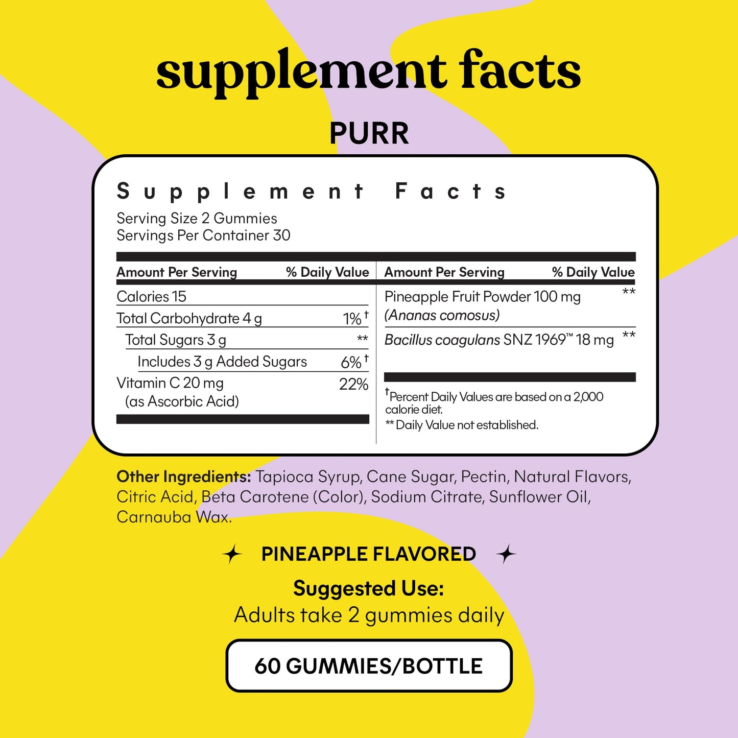 Lemme Purr Vaginal Probiotic Gummies for Women - Balanced pH, Healthy Odor, Yeast Balance & Flora Support + Vitamin C for Immune Health - Tasty Pineapple (60 Count)
