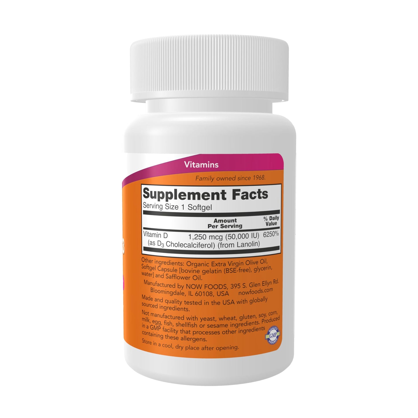 NOW Foods Supplements, Vitamin D-3 50,000 IU Softgels, 50 softgels