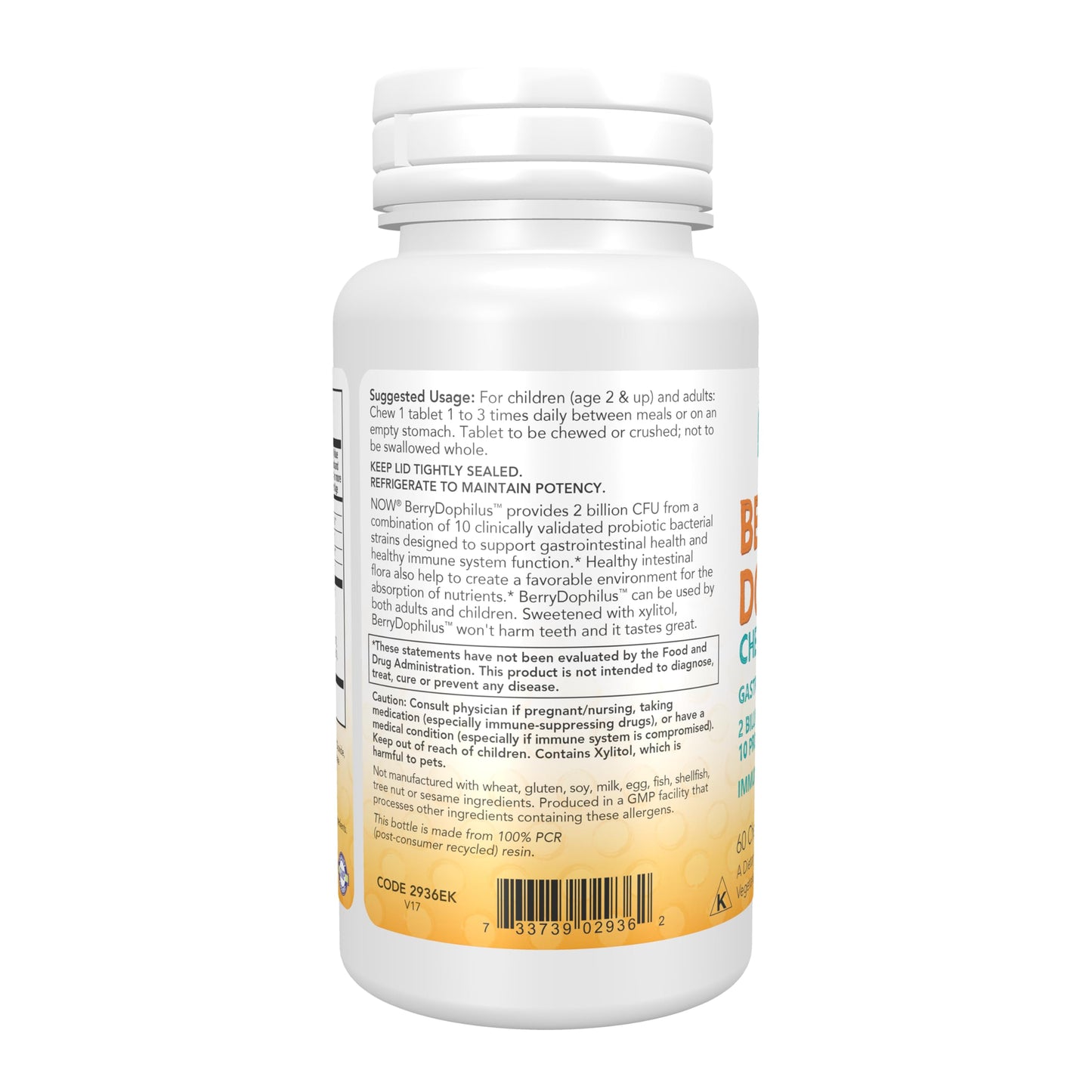 NOW Foods Supplements, BerryDophilus™ with 2 Billion, 10 Probiotic Strains, Xylitol Sweetened, Strain Verified, 60 Chewables, packaging may vary