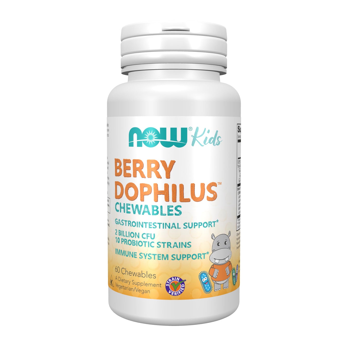 NOW Foods Supplements, BerryDophilus™ with 2 Billion, 10 Probiotic Strains, Xylitol Sweetened, Strain Verified, 60 Chewables, packaging may vary