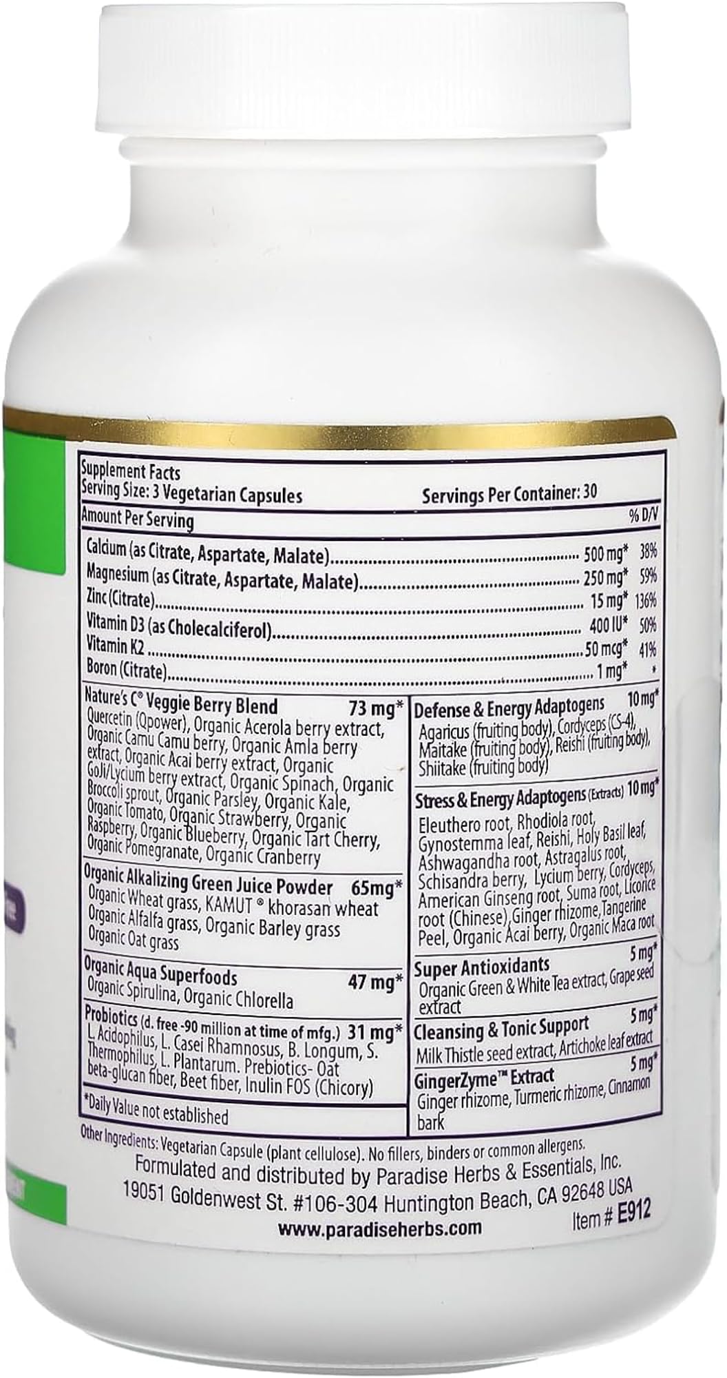 Pre-Order | Arrives in 5–10 Days – Paradise Herbs Earth's Blend Calcium Magnesium + Zinc, D3, K2 & Boron, Supports Bone Health, Vegan, Non-GMO, Gluten Free, 90 Vegetarian Capsules