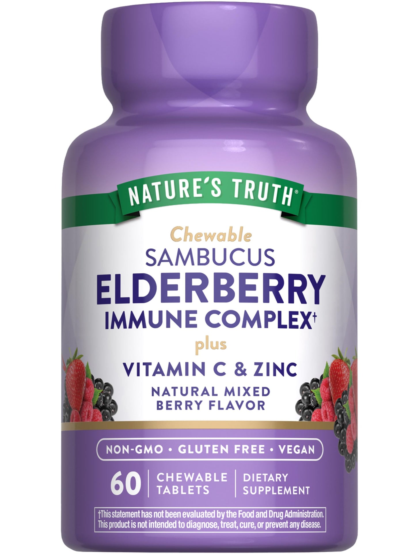 Nature's Truth Elderberry Immune Complex | 60 Chewable Tablets | Plus Vitamin C & Zinc | Mixed Berry | Vegan, Non-GMO, & Gluten Free Supplement