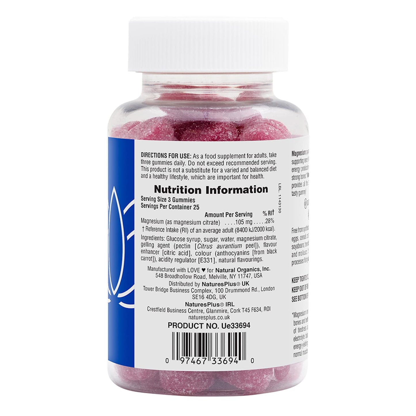 NaturesPlus Gummies Magnesium Citrate - 75 Gummies, Raspberry - Helps Calm The Mind & Body, Supports Bone Density - Vegetarian, Gluten Free, Non-GMO - 25 Servings