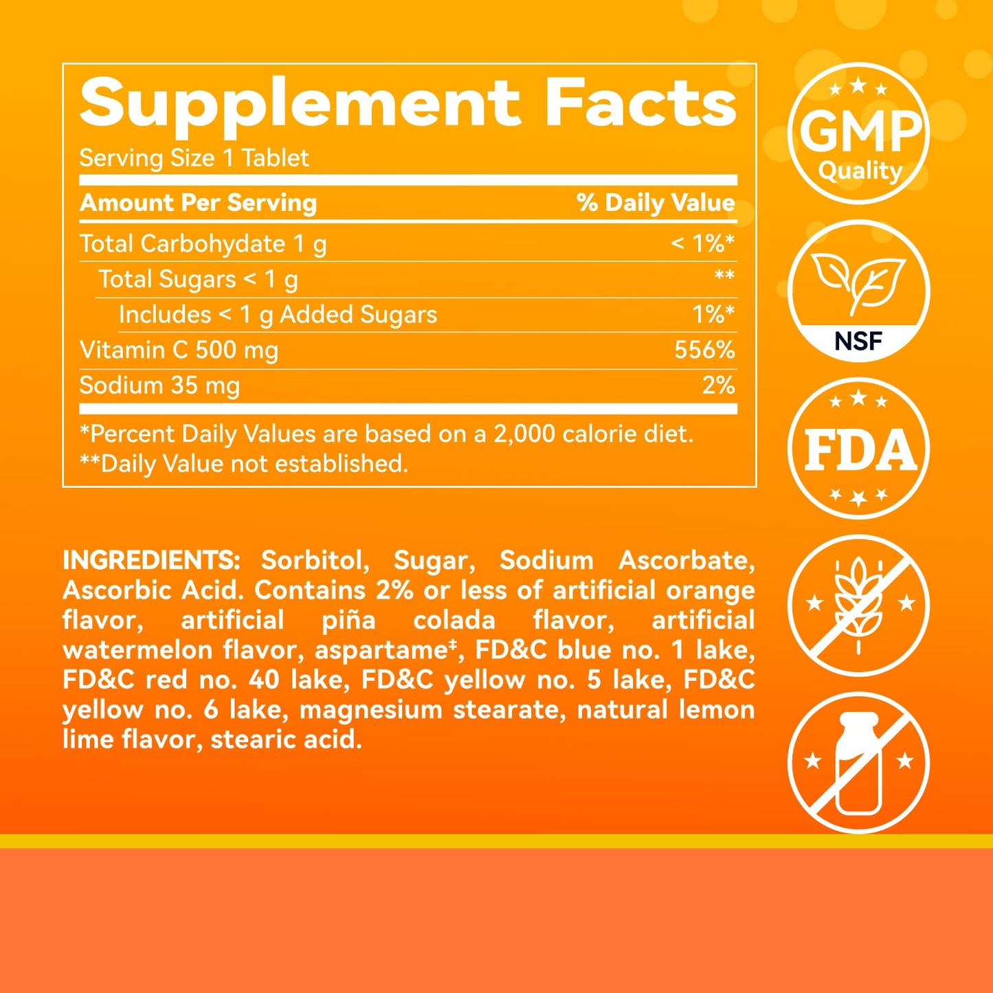 Inner Brightness Vitamin C 500 mg, Vitamin C Chewable, Dietary Supplement for Immune Support, 250 Tablets, 250 Day Supply, Assorted Fruit Flavors