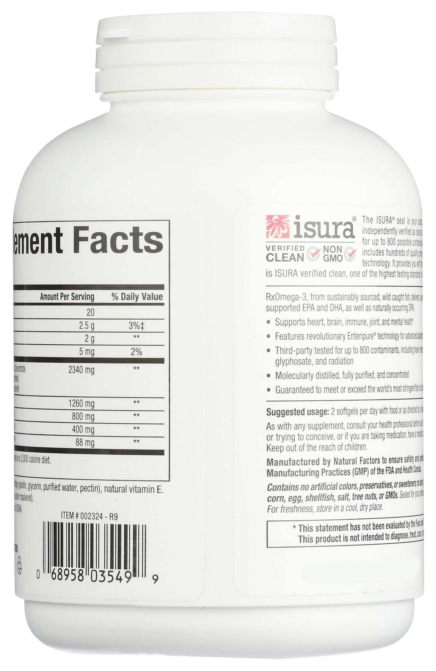 Natural Factors RxOmega-3, Natural Support for Heart Health with DHA and EPA, Daily Dietary Supplement, 120 Softgels