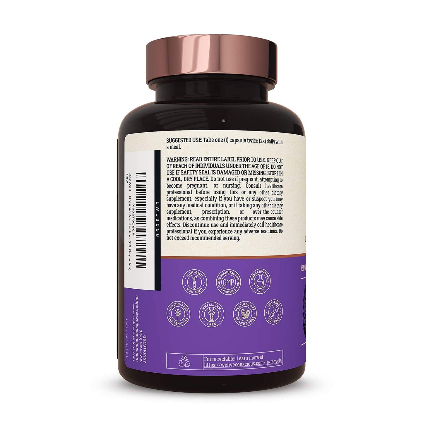 Live Conscious KSM-66 Ashwagandha Supplement w/L Theanine & AlphaWave - ZenWell Everyday Stress Relief, Cognitive, Brain Health - Ashwagandha for Men & Women - 60 Capsules