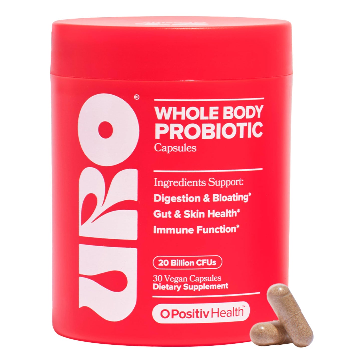 O Positiv URO Whole Body Probiotic – 3-in-1 Probiotic Supporting Gut, Skin, and Oral Microbiomes & Digestive Health – 20B+ CFUs, Licorice Root, Dandelion – Non-GMO, Vegan, Gluten-Free – 30 Capsules