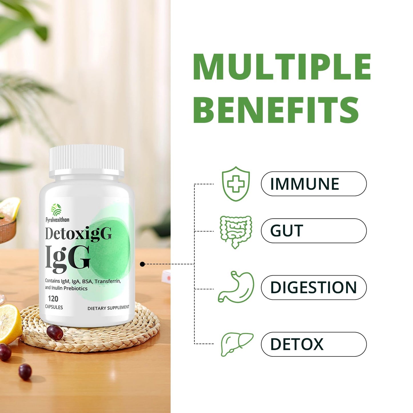Pyralvexithon IgG Immunoglobulin Supplement - IgG, IgM, IGA & Inulin - Bovine Colostrum Supplement Alternative - Dairy-Free Bovine Immunoglobulin Capsules (120 Capsules)