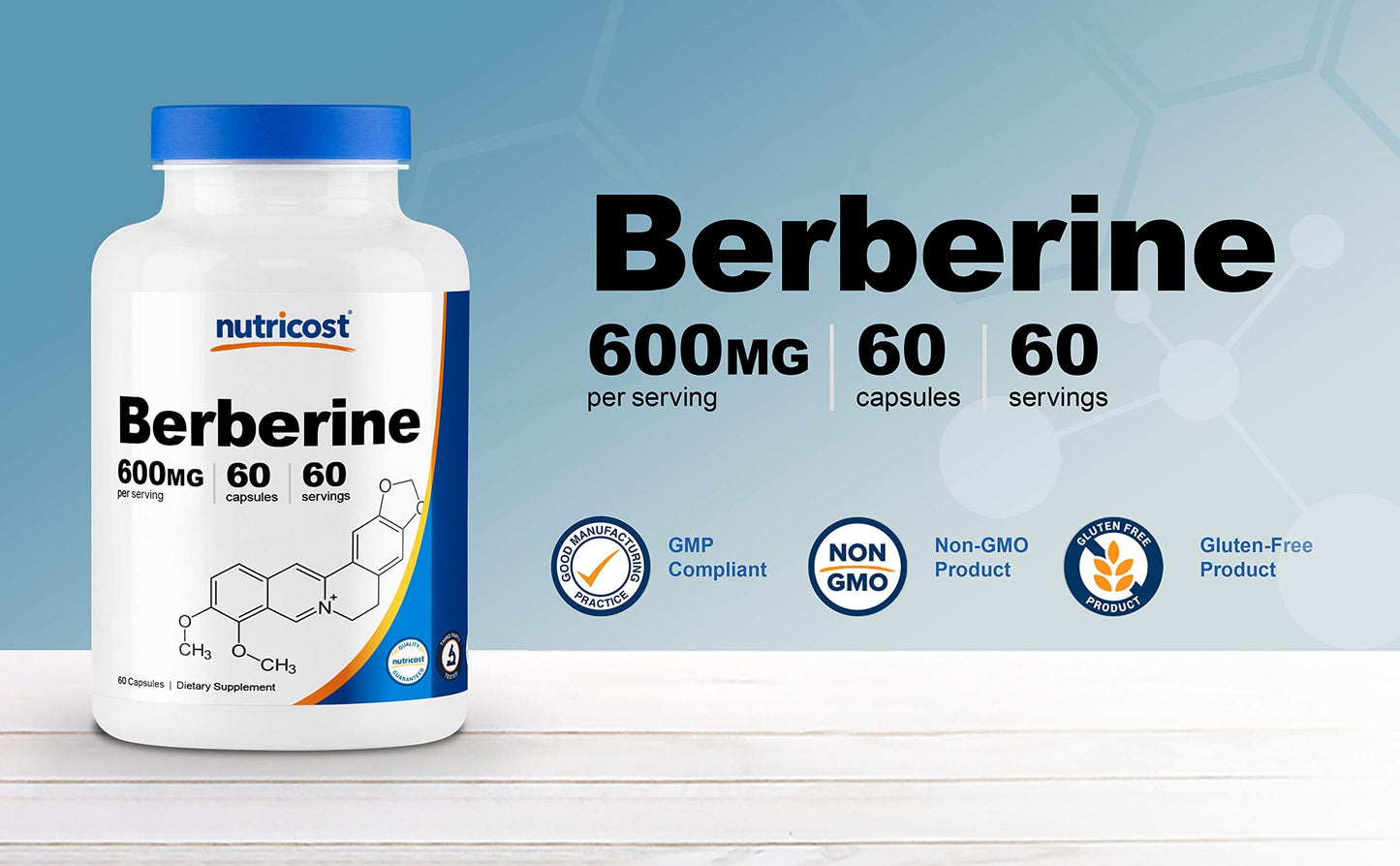 Nutricost Berberine HCl 600mg, 60 Capsules (2 Bottles) - Gluten Free, Veggie Caps, Non-GMO