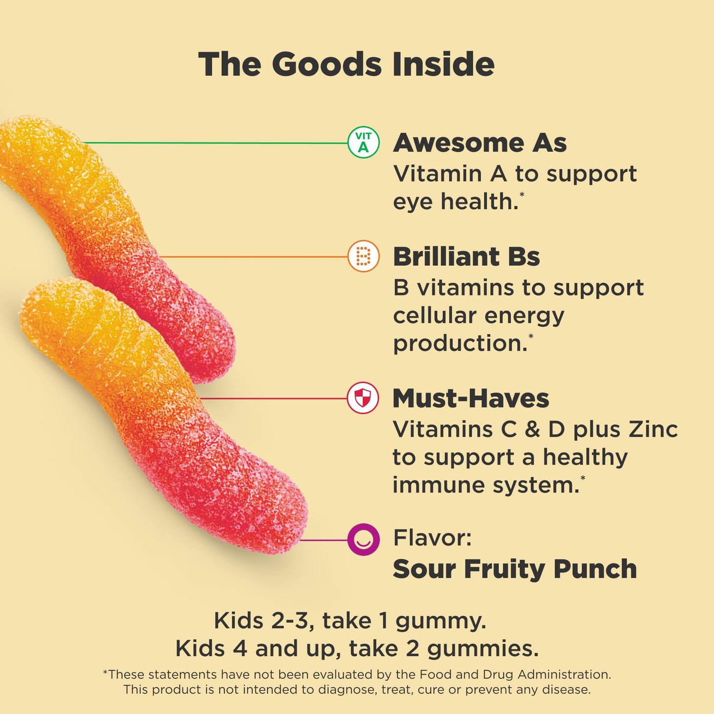OLLY Kids Multivitamin Gummy Worms, Overall Health and Immune Support, Vitamins and Minerals A, C, D, E, Bs and Zinc, Chewable Supplement, Sour Fruit Punch, 45 Day Supply - 70 Count