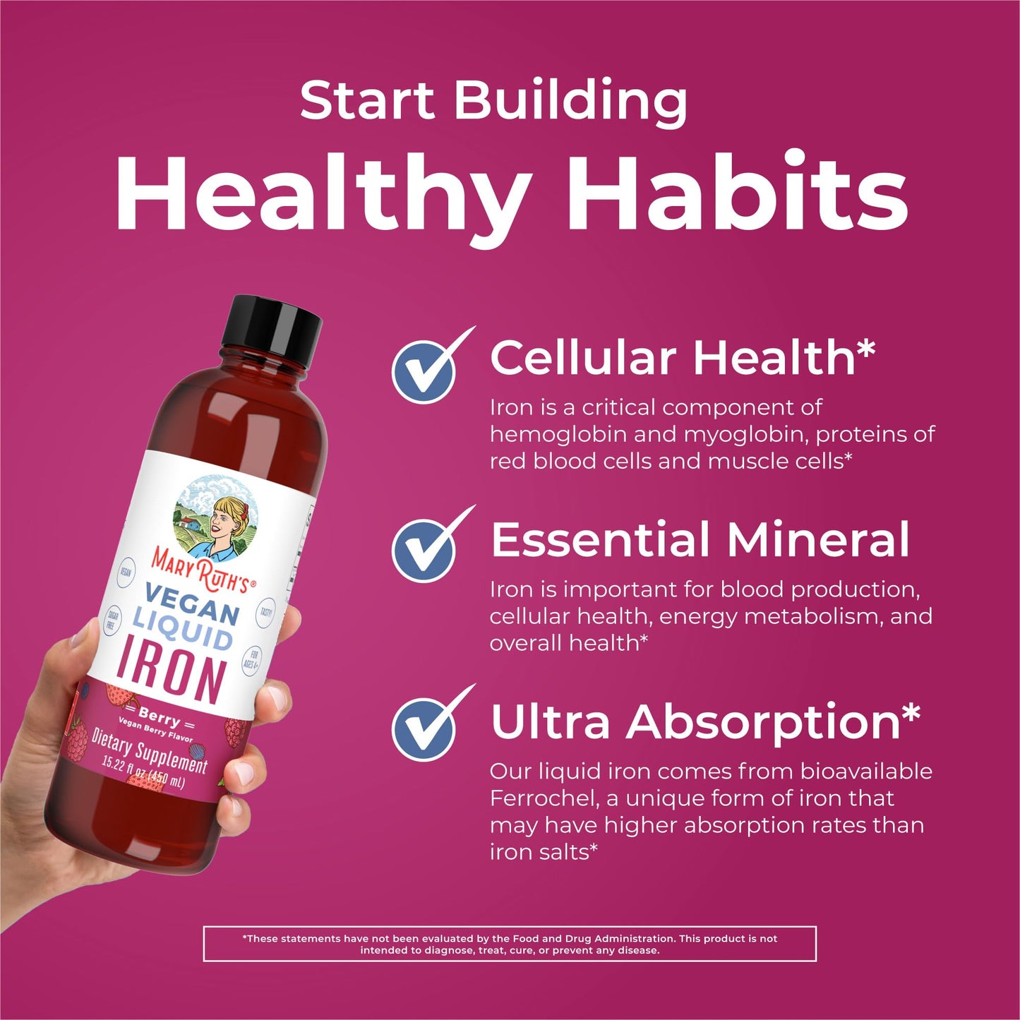 MaryRuth Organics Liquid Morning Multivitamin (Fruit Punch) & Iron Liquid (Berry) | Clean Label Project Verified® | Vitamins for Energy, Immunity, & Overall Health | Vegan, Non-GMO, Gluten Free