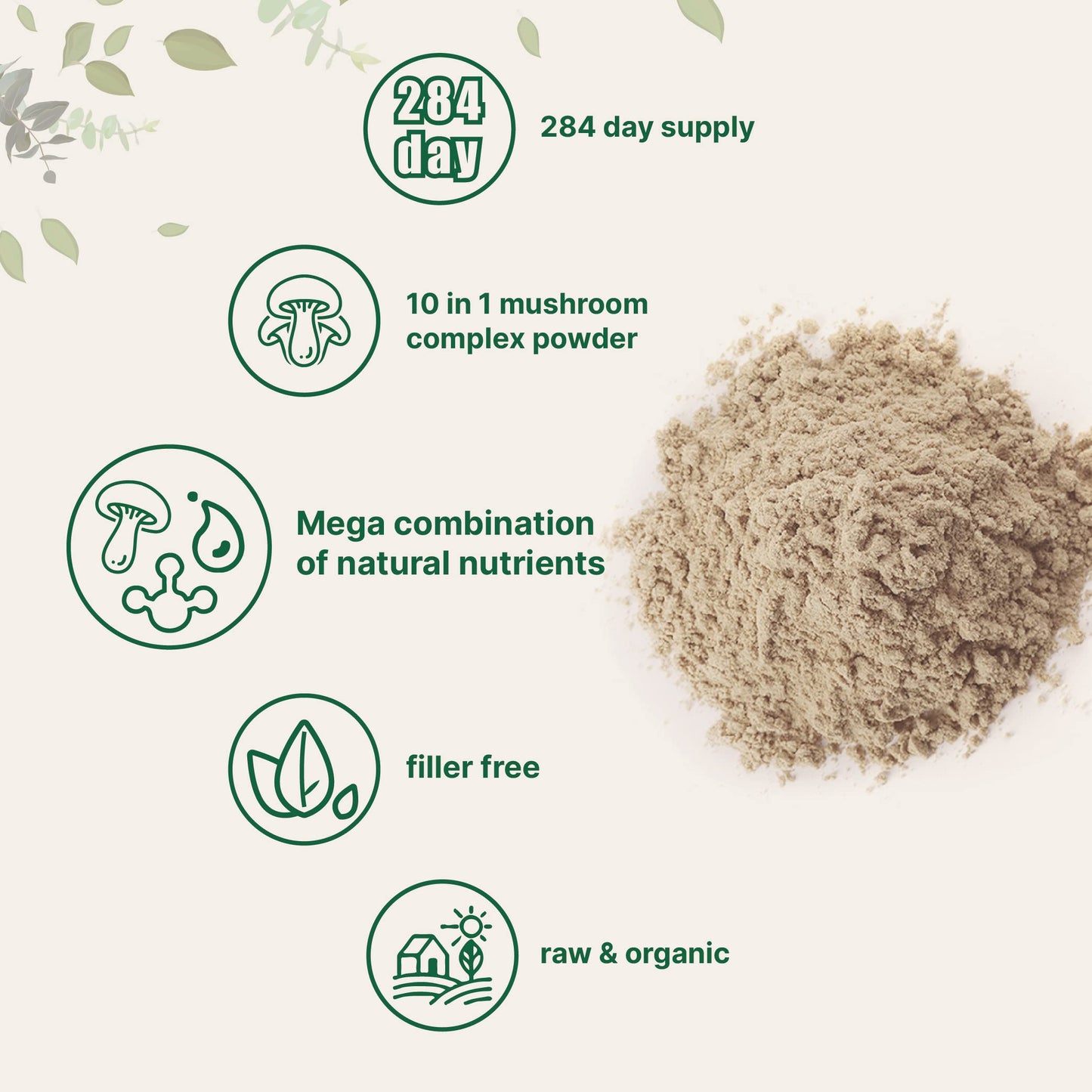 Micro Ingredients Organic Mega Mushroom 10 in 1 Complex Formula Powder for Immune System Booster, 10 Ounce (284 Days Supply), Chaga, Lions Mane, Cordyceps, Reishi & More, Filler Free, Vegan
