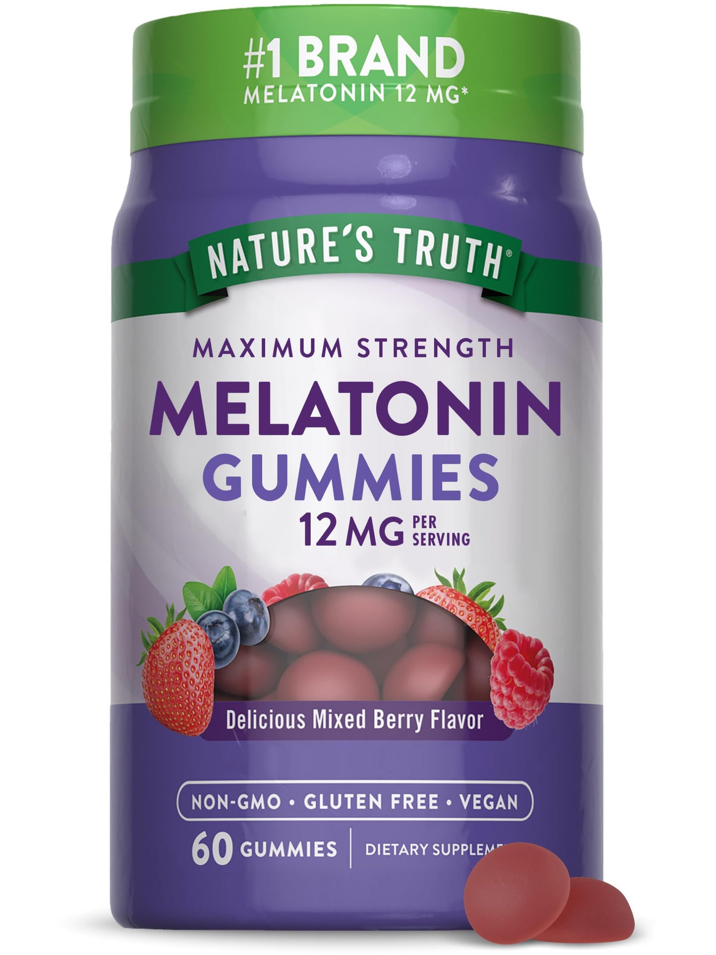 Nature's Truth Melatonin Gummies | 12mg | Mixed Berry Flavor | Vegan, Non-GMO & Gluten Free Supplement