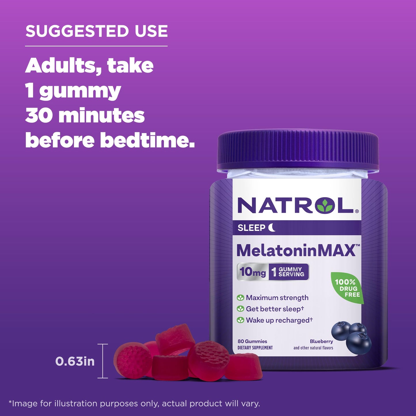 Natrol Melatonin 10mg Sleep Aid Supplement, 80 Count MelatoninMax Gummies, Blueberry Flavor, 10 mg Melatonin Gummies for Occasional Sleeplessness, 80 Day Supply