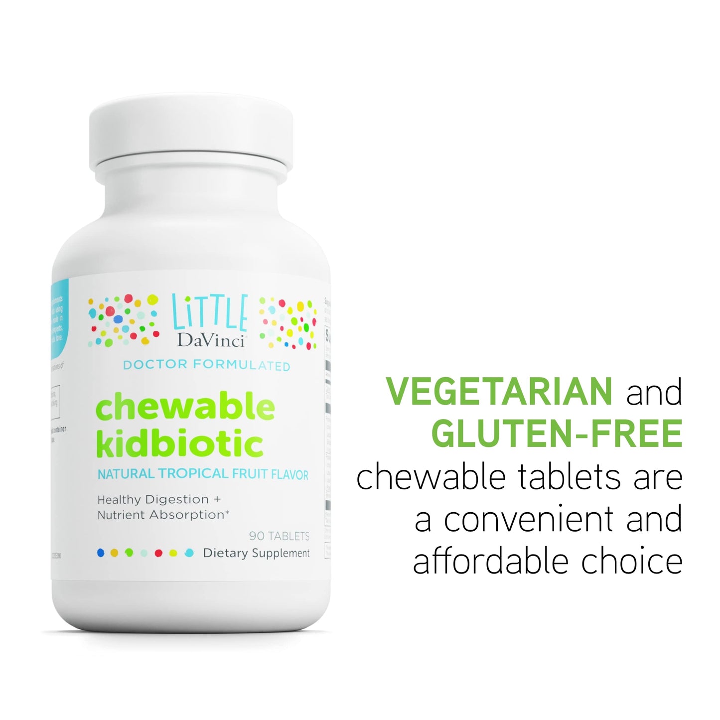 Pre-Order | Arrives in 5–10 Days – DAVINCI Labs Chewable Kidbiotic - Kids Probiotics to Support Digestion, a Healthy Gut, Brain Health and Immunity - with Probiotics, Amylase, and More - Tropical Fruit Flavor - 90 Chewable Tablets