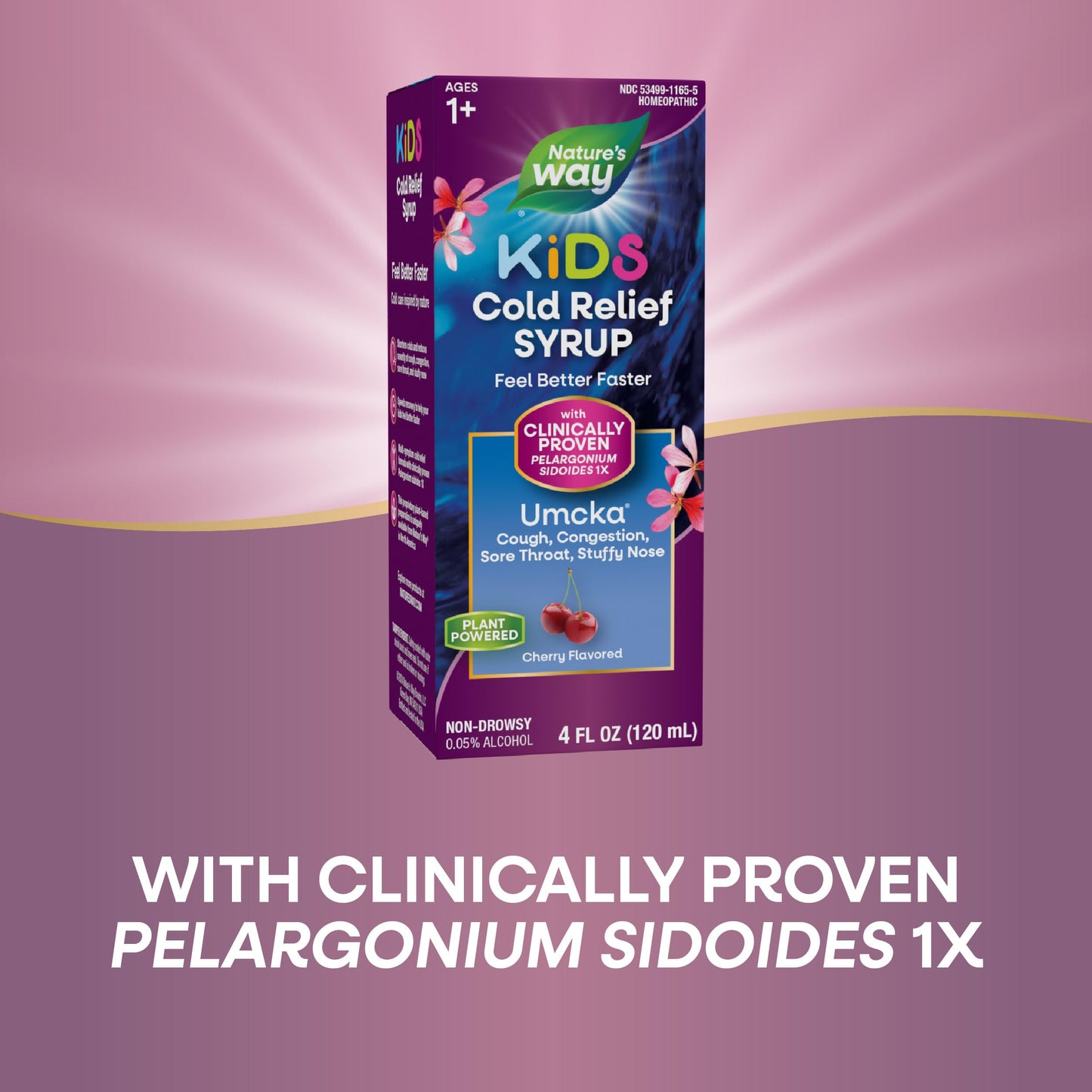 Nature's Way Cold Relief Syrup for Kids 1+, Umcka, Shortens Duration & Reduces Severity, Multi-Symptom Cold Relief, Homeopathic, Phenylephrine Free, Cherry Flavored, 4 Fl Oz (Packaging May Vary)