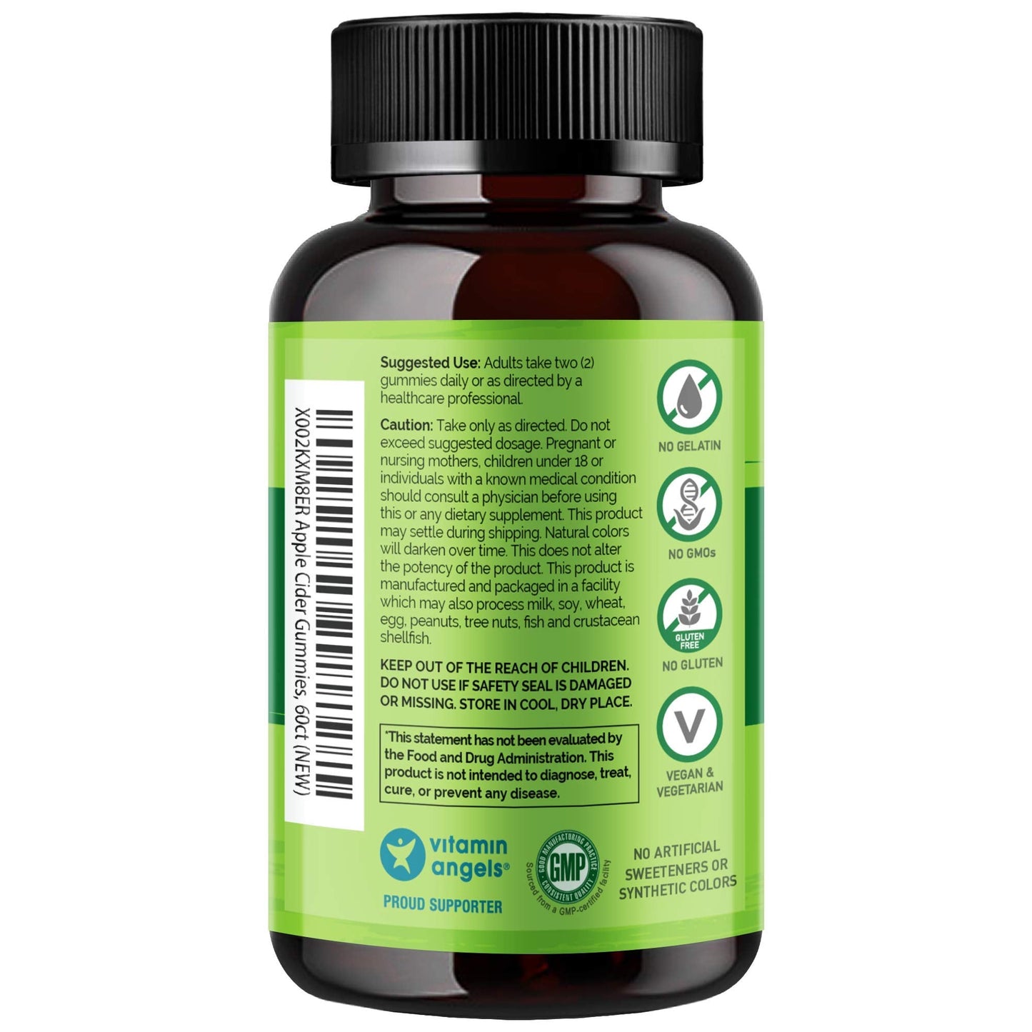 NATURELO Apple Cider Vinegar Gummies, Certified Organic, Vegan - 60 Gummies