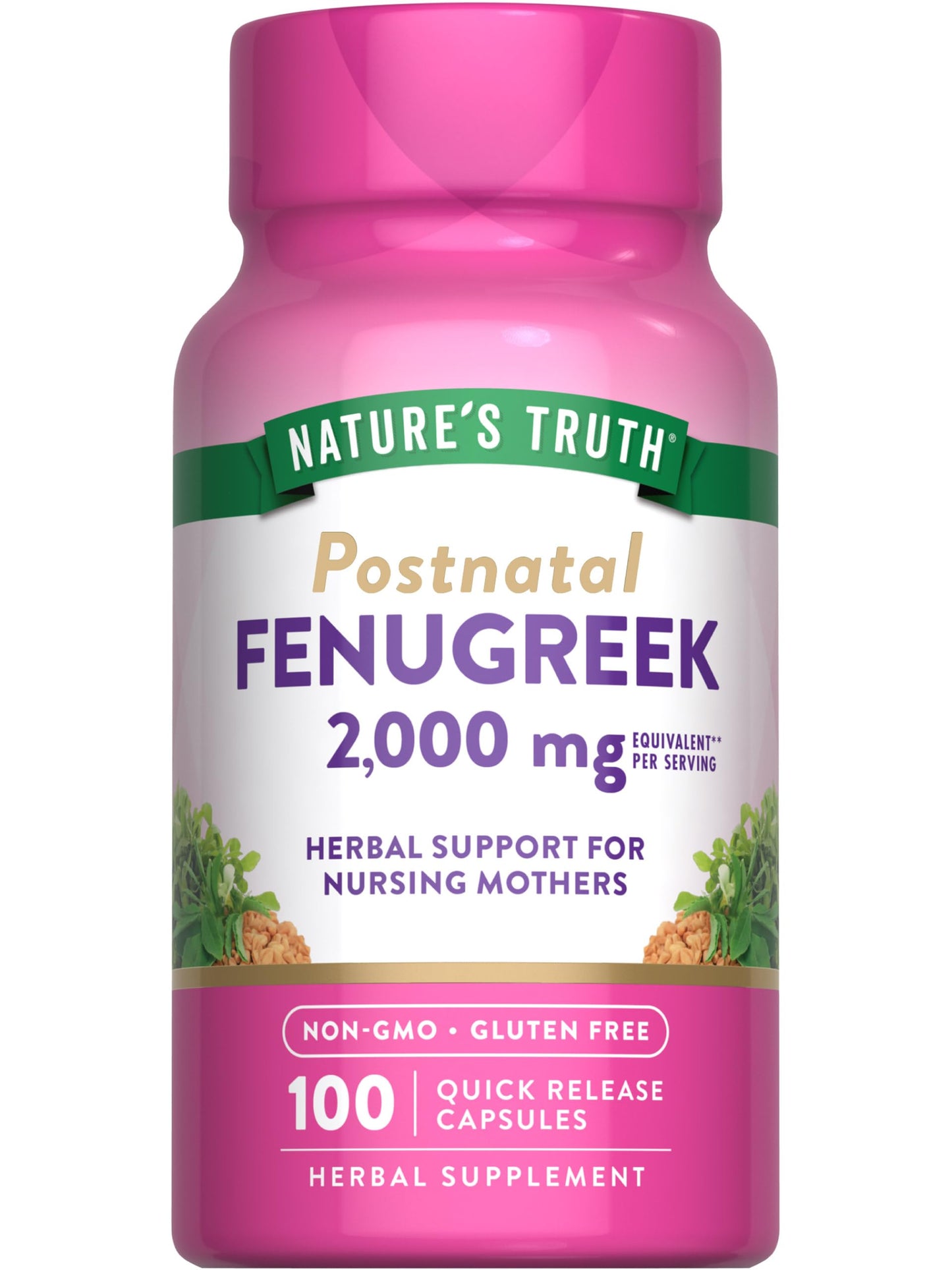 Nature's Truth Fenugreek Seed for Women | 2000mg | 100 Powder Capsules | Non-GMO and Gluten Free Supplement