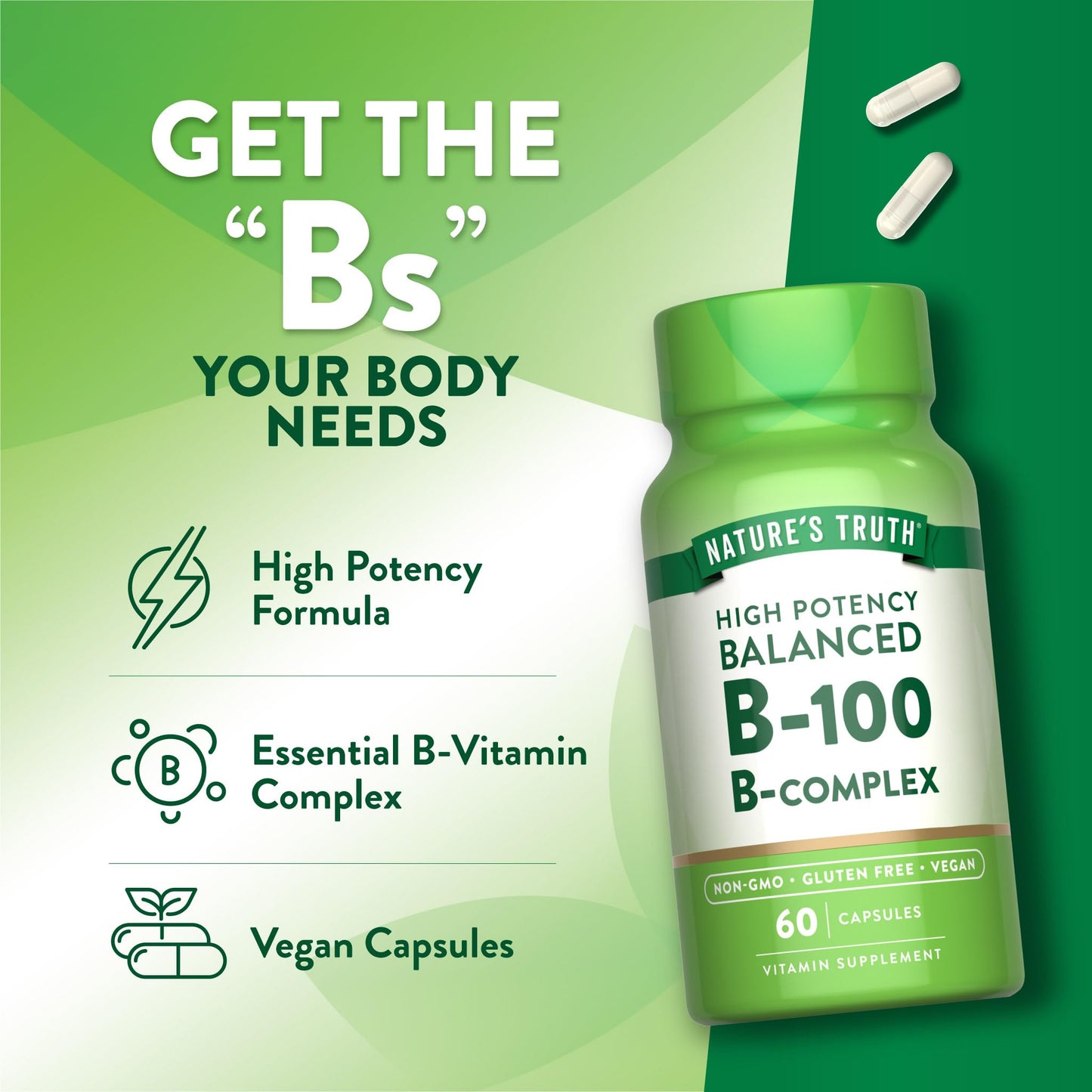 Nature's Truth Vitamin B Complex | 60 Capsules | High Potency B-100 | Non-GMO & Gluten Free Supplement