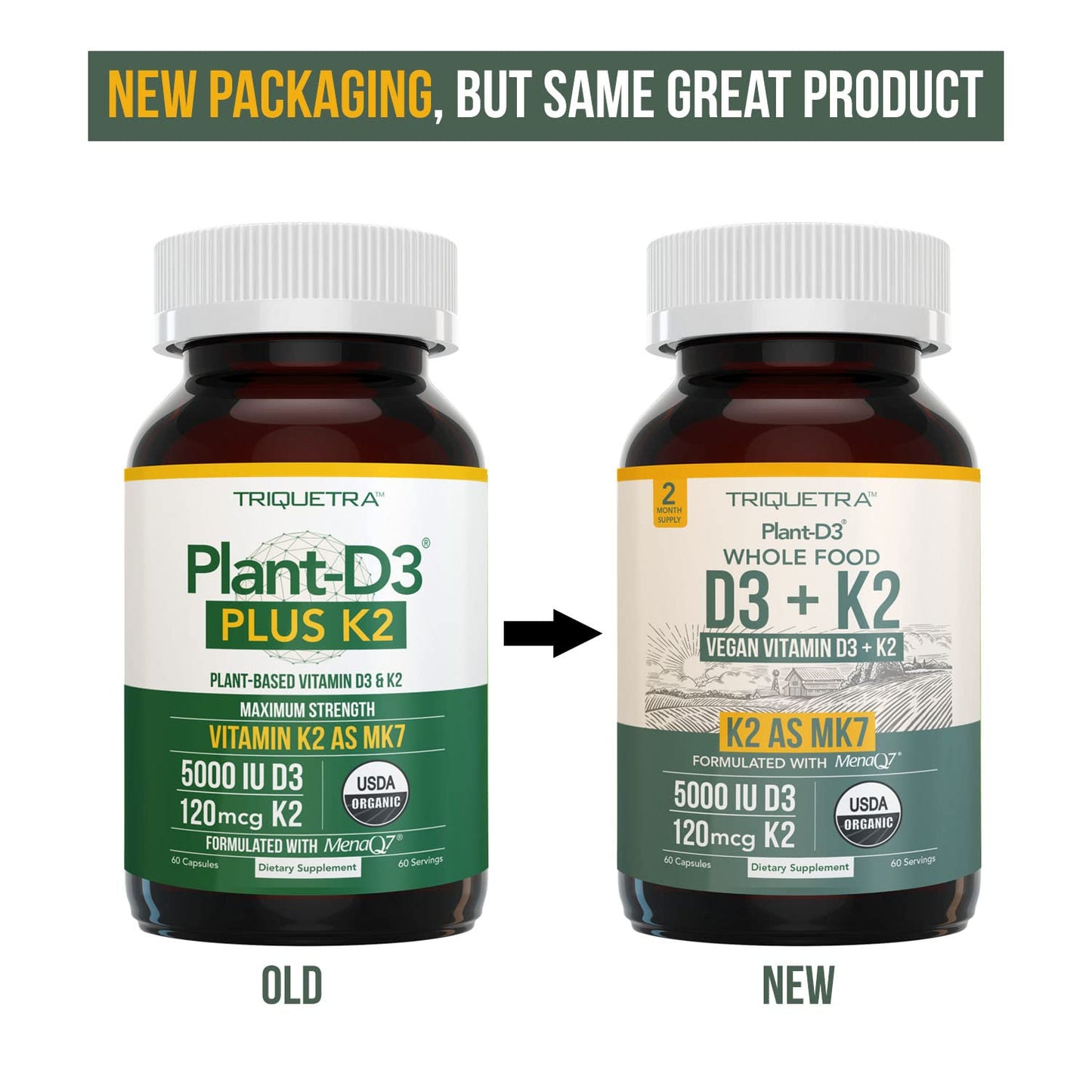 Pre-Order | Arrives in 5–10 Days – Organic Plant D3 + K2 | 5000 iu D3 + 120 mcg K2 as All-Trans MK7 from MenaQ7® - 100% Whole Food, Raw & Vegan | Enhanced Digestion with Prebiotic & Superfood Complex – D3 from Organic Algae (60 Count)