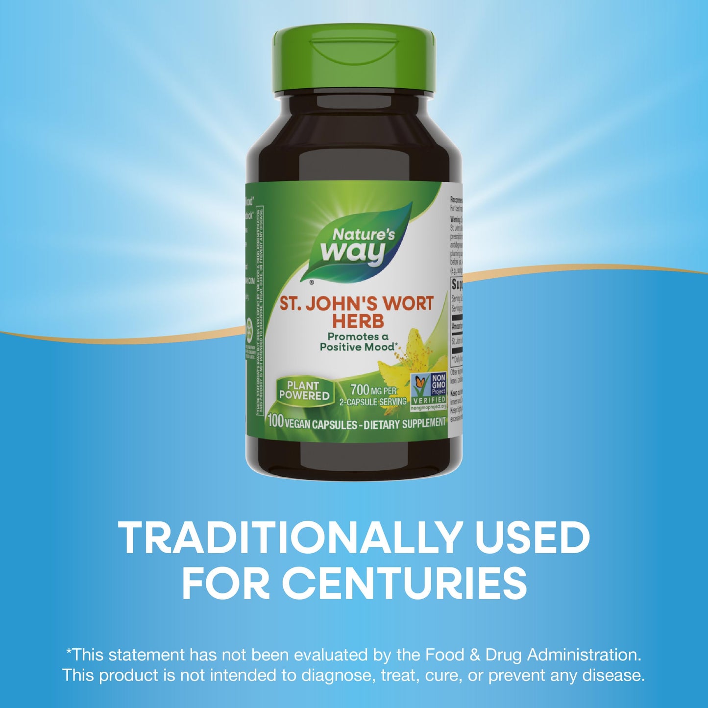 Nature's Way St. John’s Wort Herb, Promotes a Positive Outlook*, 700 mg per 2-Capsule Serving, Non-GMO Project Verified, Vegan, 100 Capsules (Packaging May Vary)