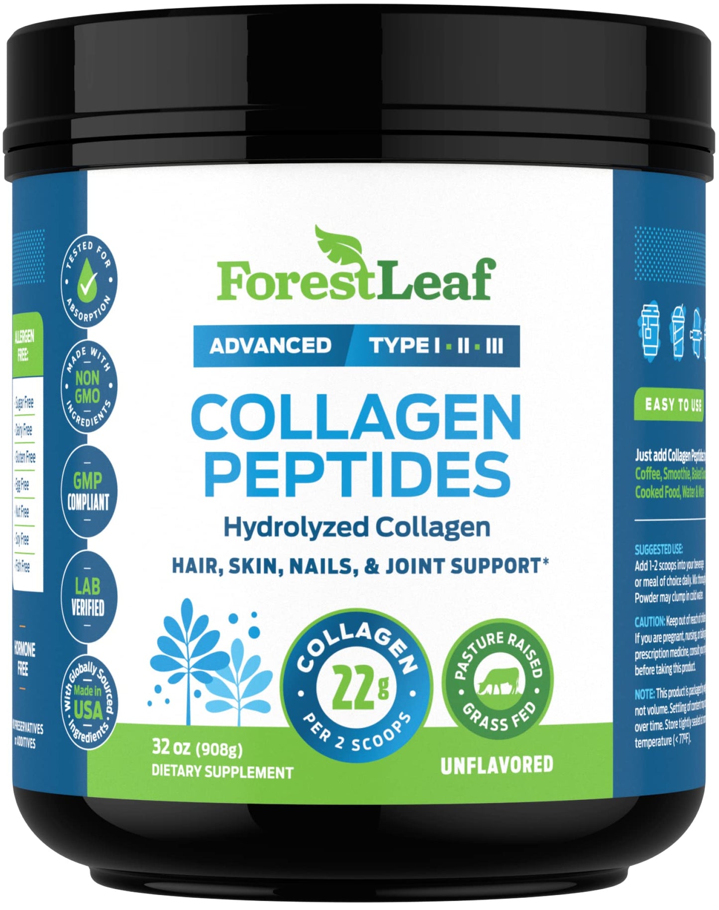 Pre-Order | Arrives in 5–10 Days – Collagen Peptides Powder Unflavored - Hydrolyzed Collagen Protein Powder Type 1, 2 & 3 - Grass Fed Keto Collagen Powder for Women & Men - Vital Hair, Skin, Nails, Joints, Recovery, 11g Per Serving