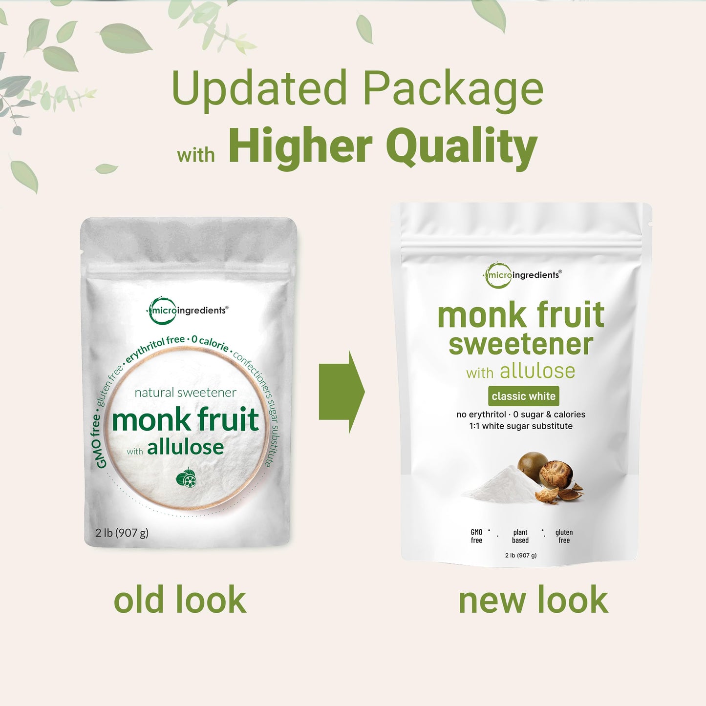 Monk Fruit Sweetener with Allulose, 2 lbs Granular | No Erythritol | No Aftertaste, 1:1 White Sugar Substitute, Keto & Vegan Friendly, Zero Calorie | Great for Drinks, Coffee, Tea, Cookies | Non-GMO