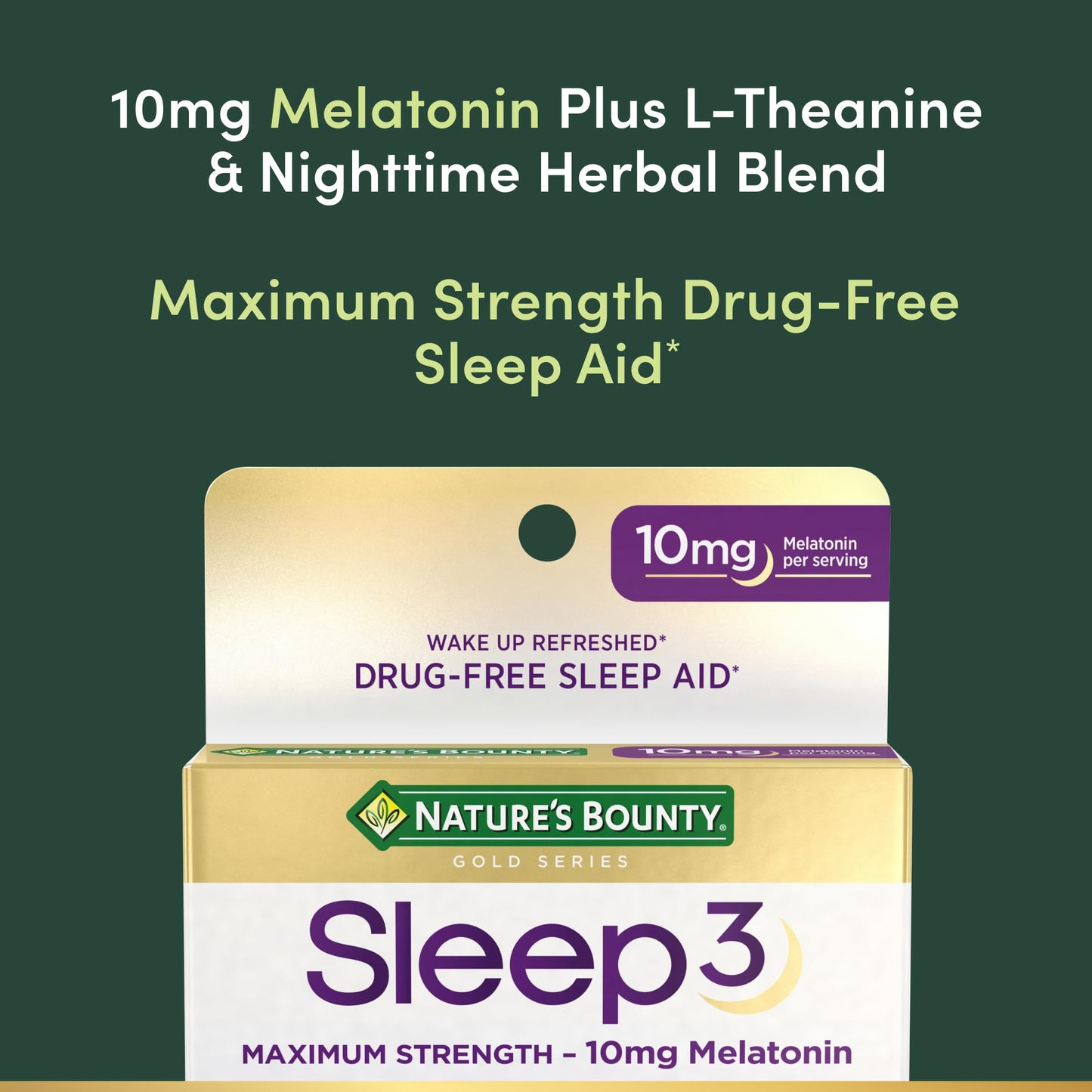 Nature's Bounty Melatonin, Sleep3 Maximum Strength 100% Drug Free Sleep Aid, L-Theanine & Nighttime Herbal Blend Time Release Technology, 10mg, 30 Tri-Layered Tablets