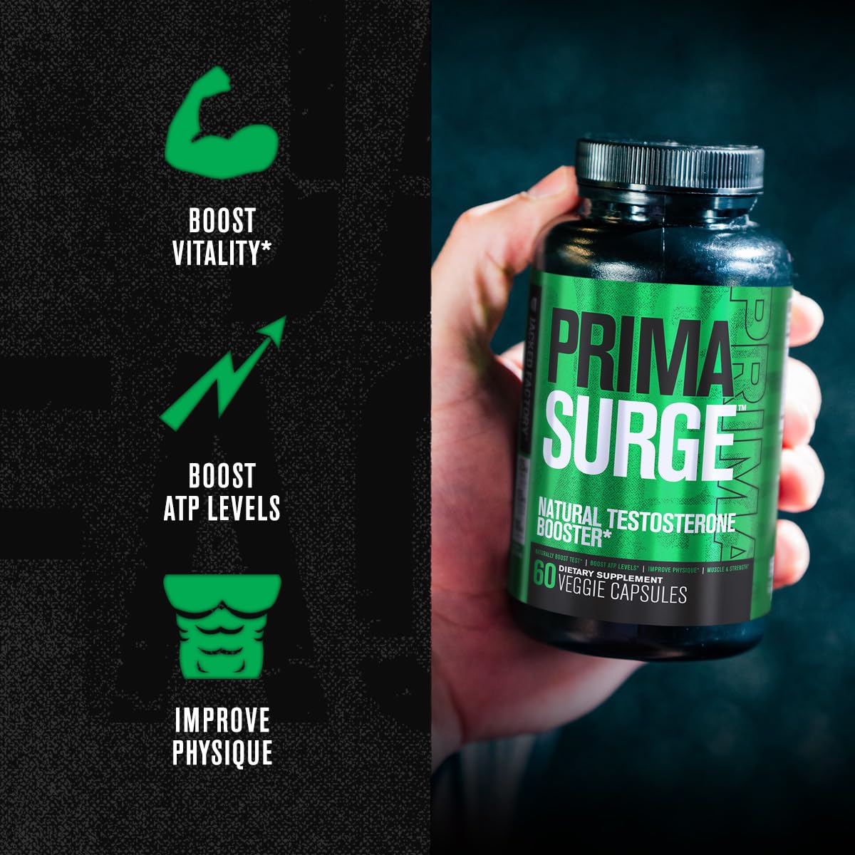 Jacked Factory PRIMASURGE Testosterone Booster for Men (60 Capsules) & Build-XT Daily Muscle Builder & Performance Enhancer | Muscle Building Supplements for Muscular Strength & Growth