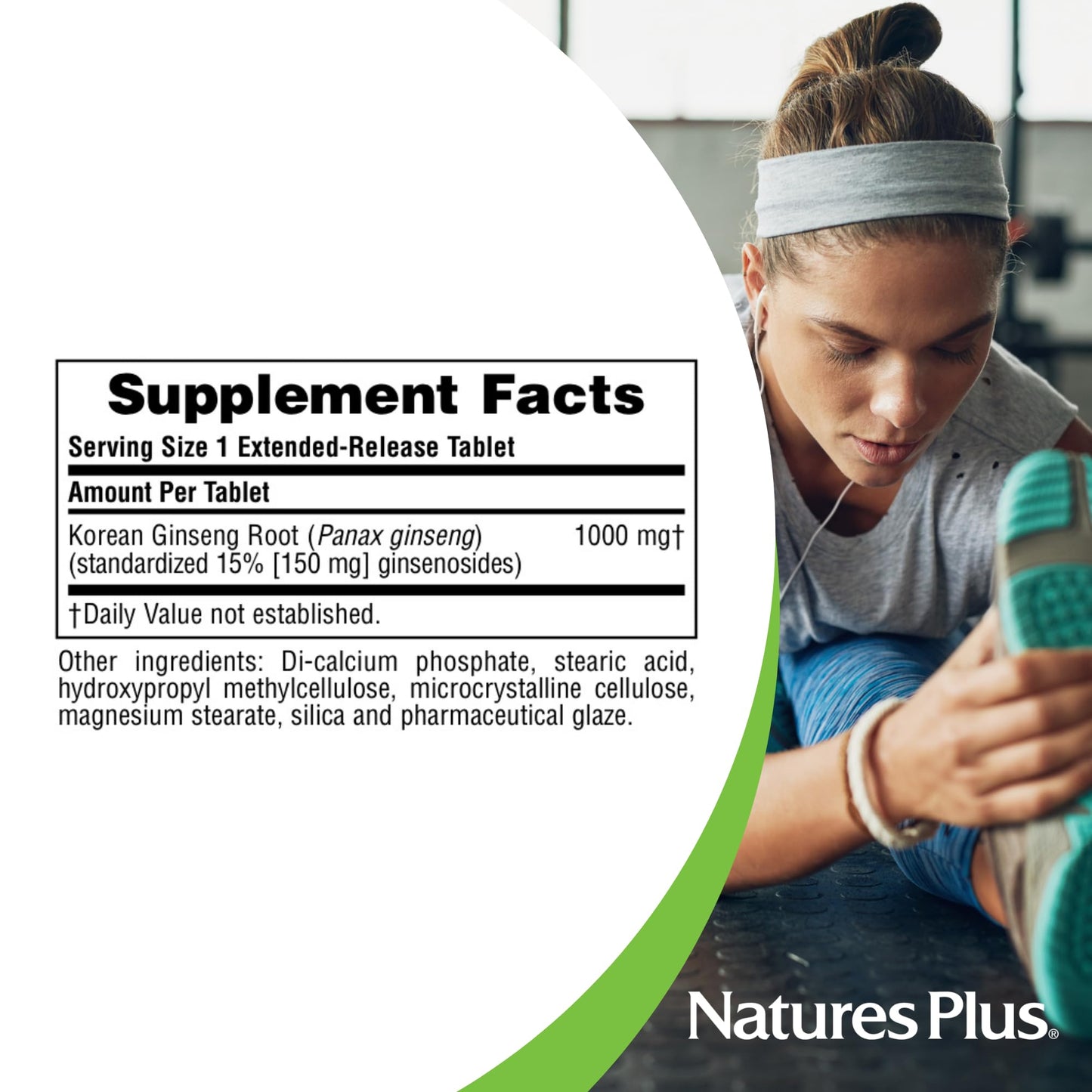 Natures Plus Herbal Actives Korean Ginseng, Extended Release - 1000 mg, 30 Vegan Tablets - Adaptogenic Herbal Supplement, Antioxidant - Vegetarian, Gluten-Free - 30 Servings